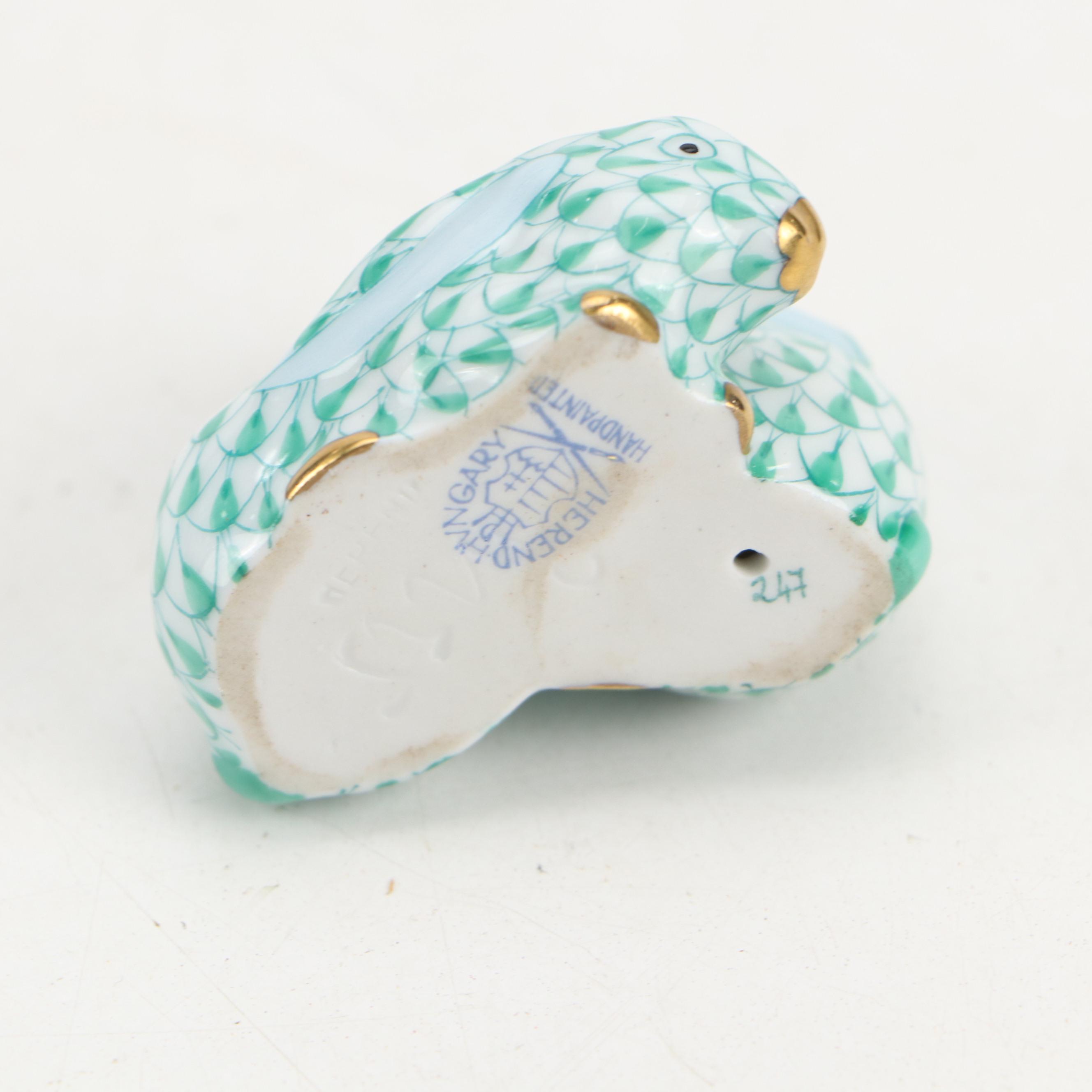 Herend Raspberry Fishnet with Gold "Standing Bunny" Porcelain Figurine and More