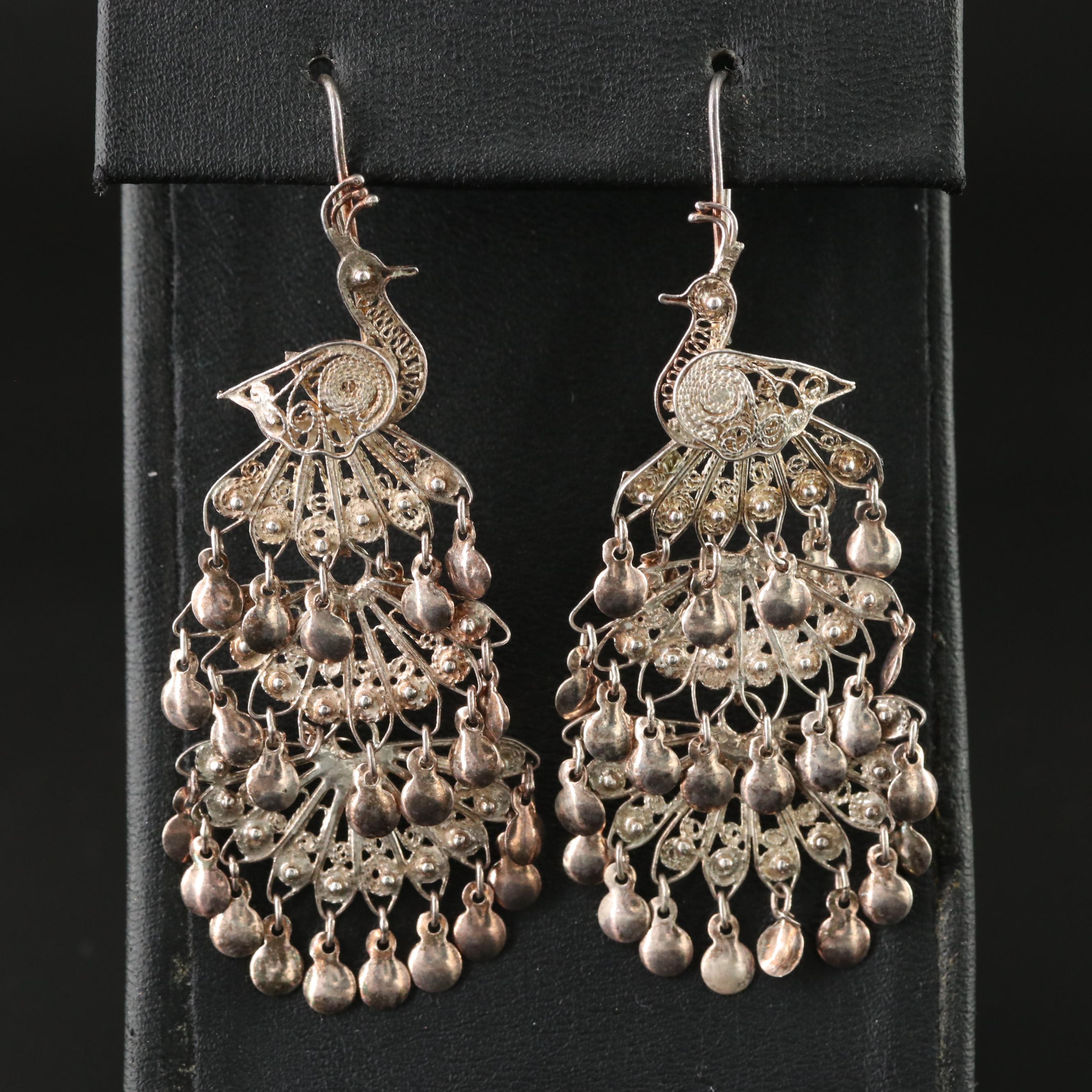 Sterling Peacock Tiered Earrings