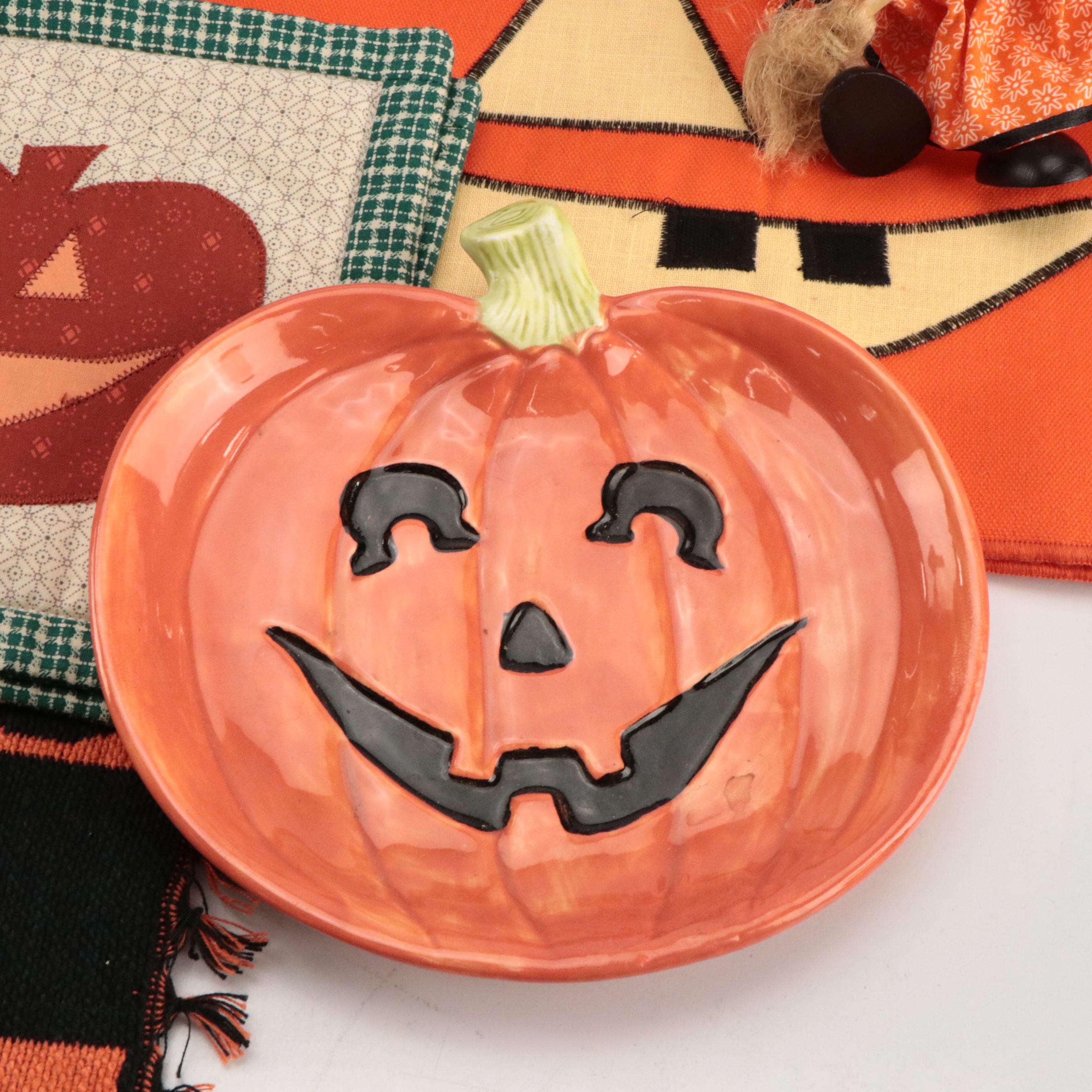 Lynn Morris Pumpkin-Shaped Ceramic Jar and Other Halloween Décor