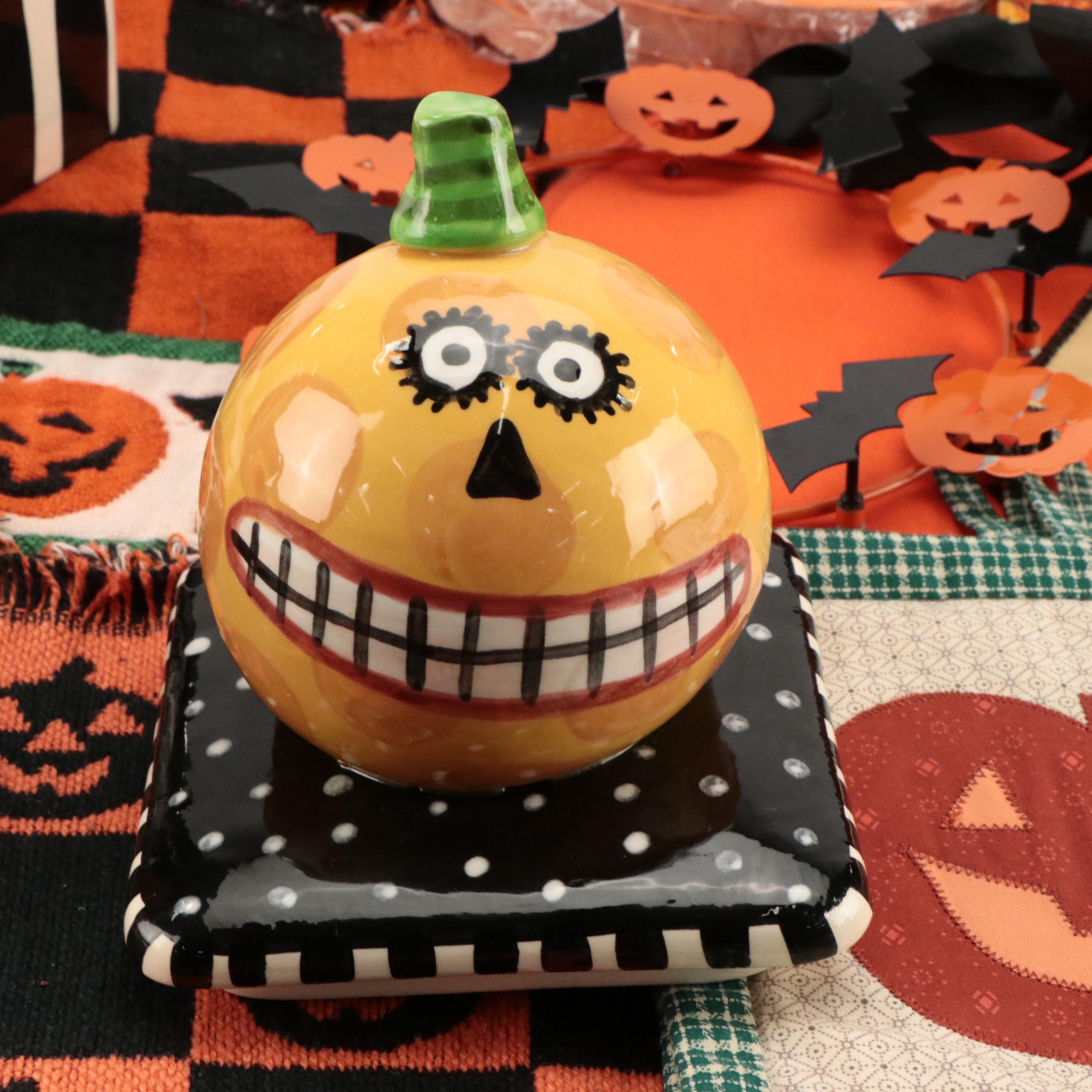 Lynn Morris Pumpkin-Shaped Ceramic Jar and Other Halloween Décor