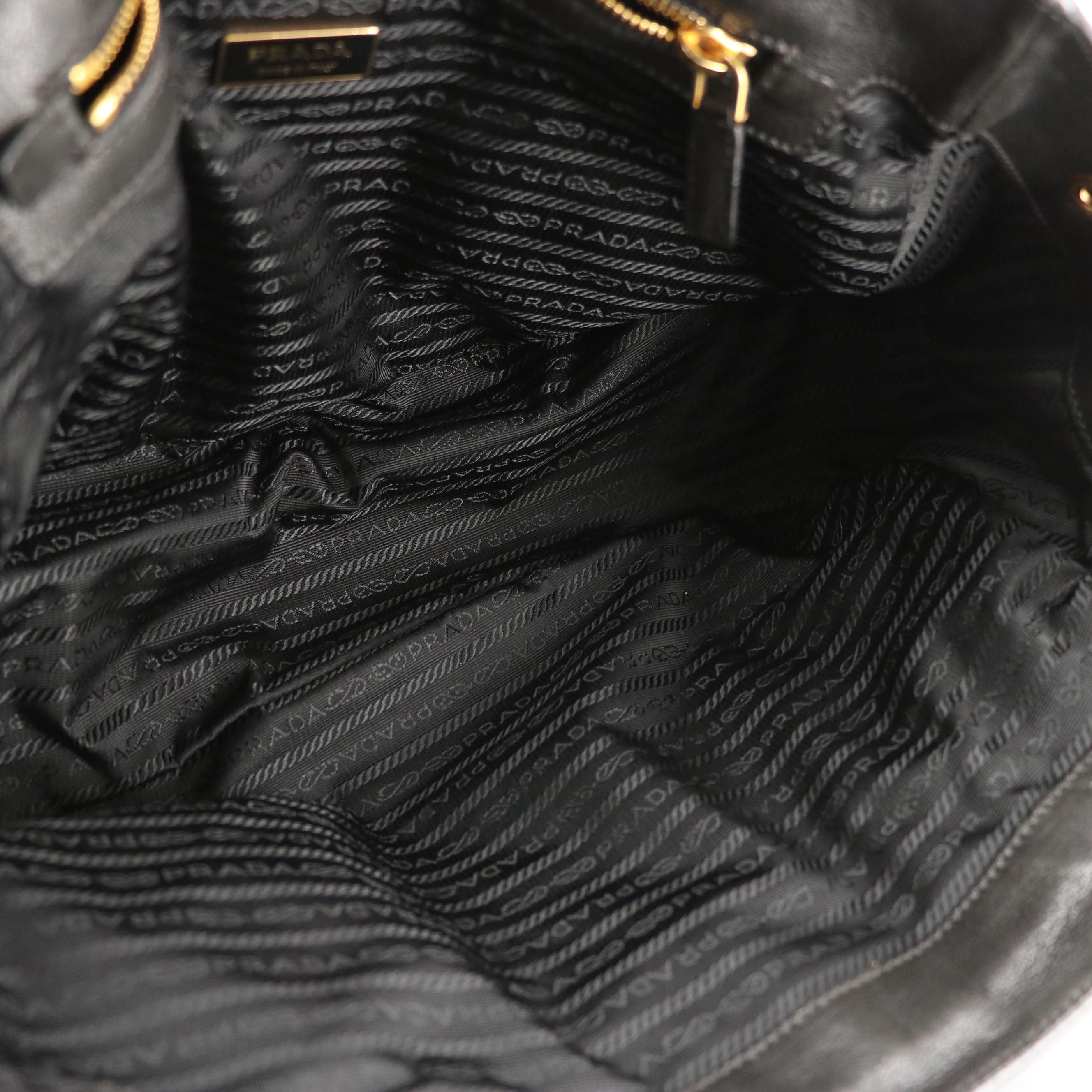 Prada Black Tessuto and Leather Buckle Strap Shoulder Tote Bag