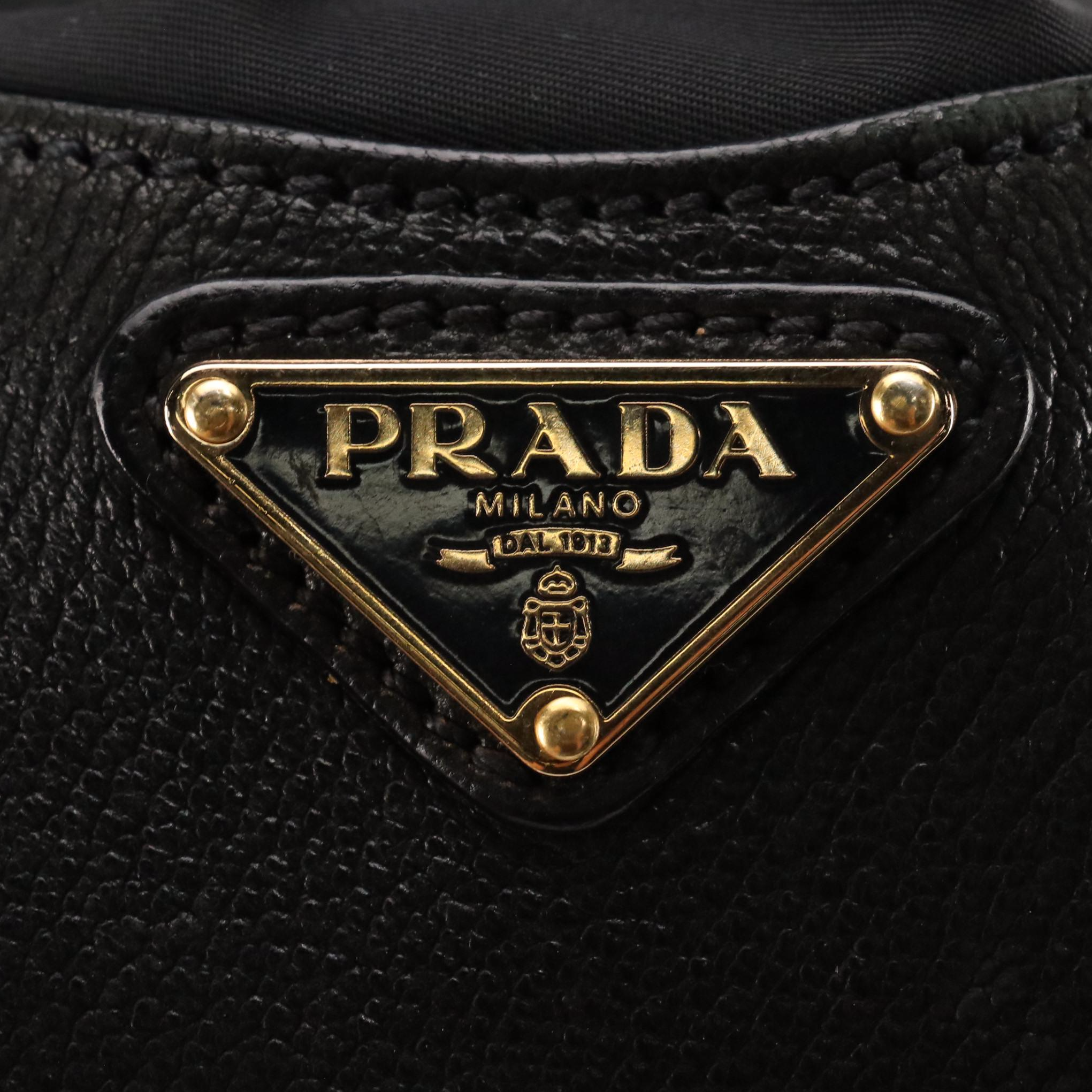 Prada Black Tessuto and Leather Buckle Strap Shoulder Tote Bag