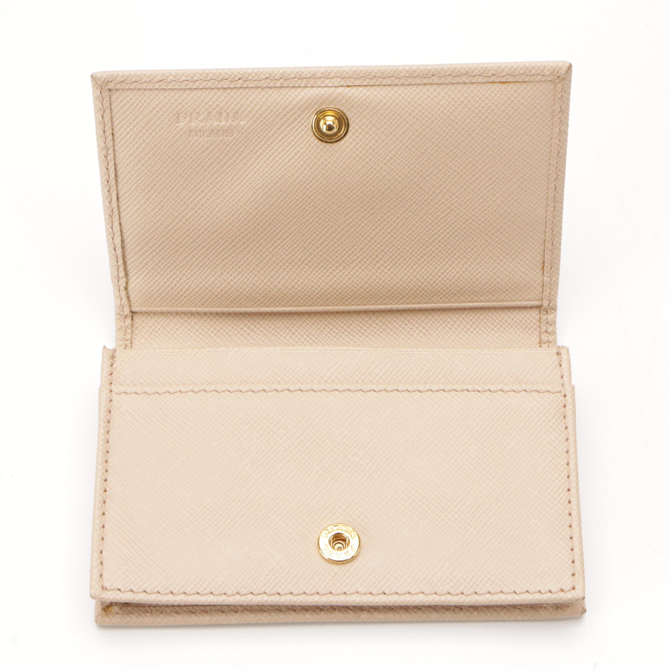 Prada Card Case in Neutral Saffiano Leather