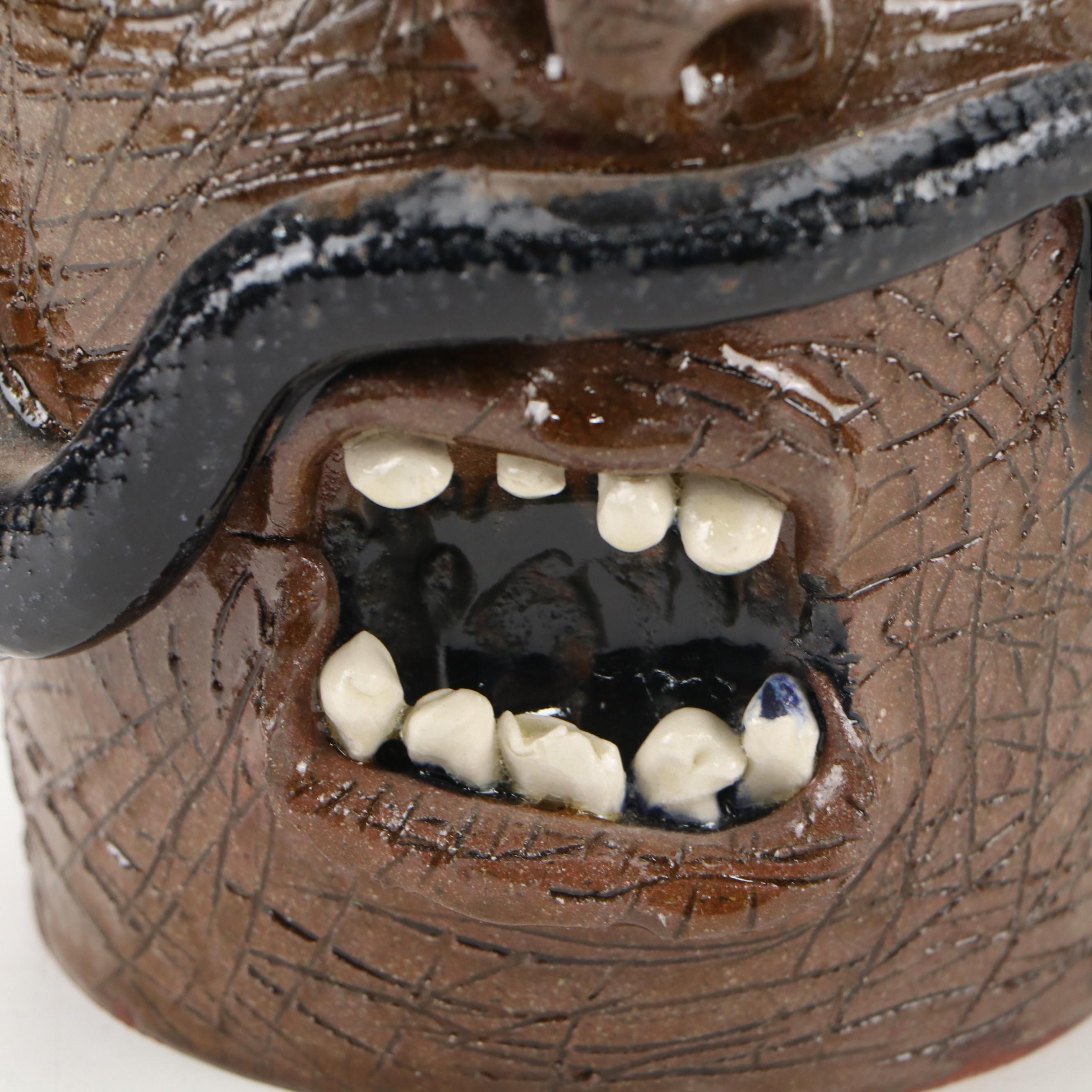 Marvin Bailey Folk Art Terracotta Ugly Jug with Snakes