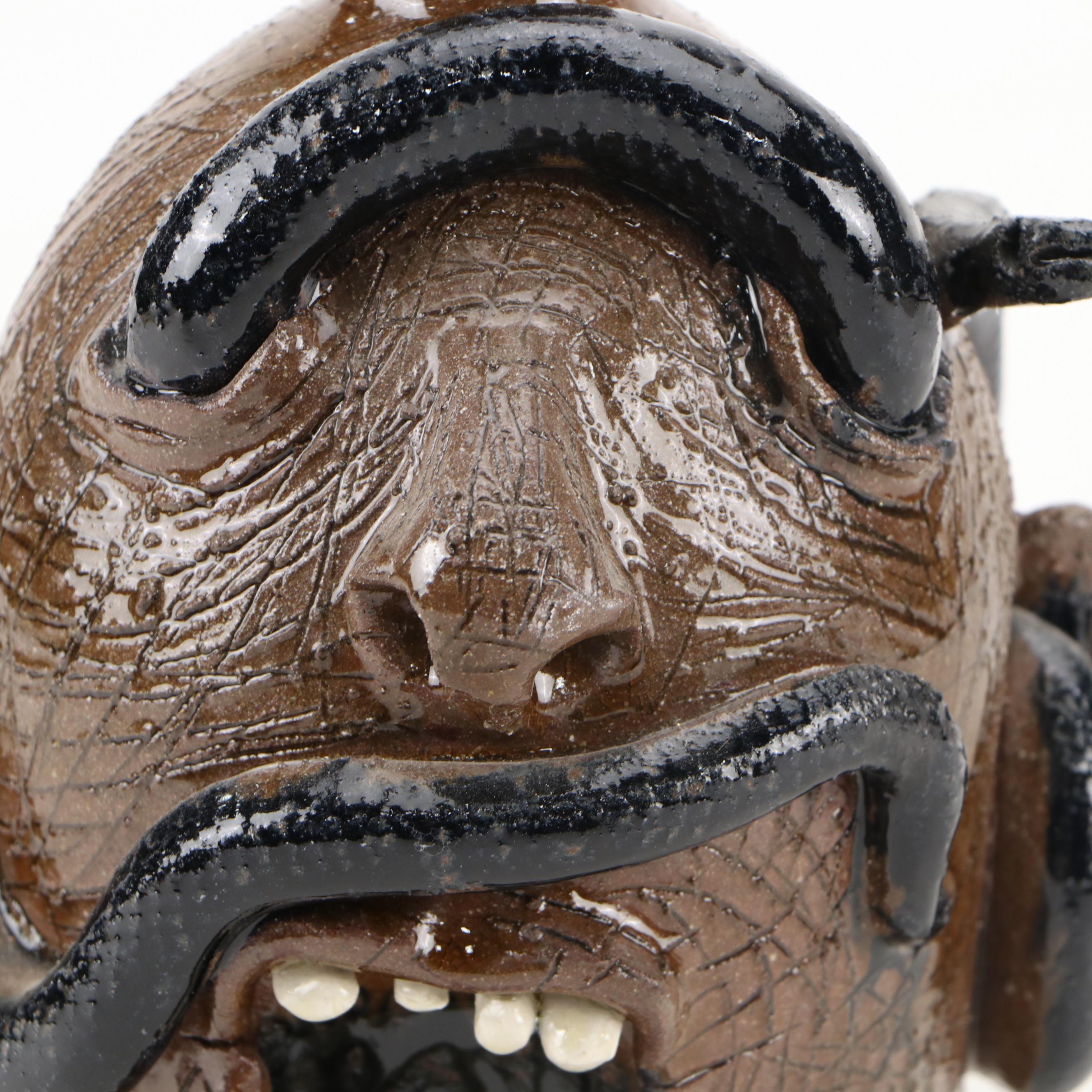 Marvin Bailey Folk Art Terracotta Ugly Jug with Snakes