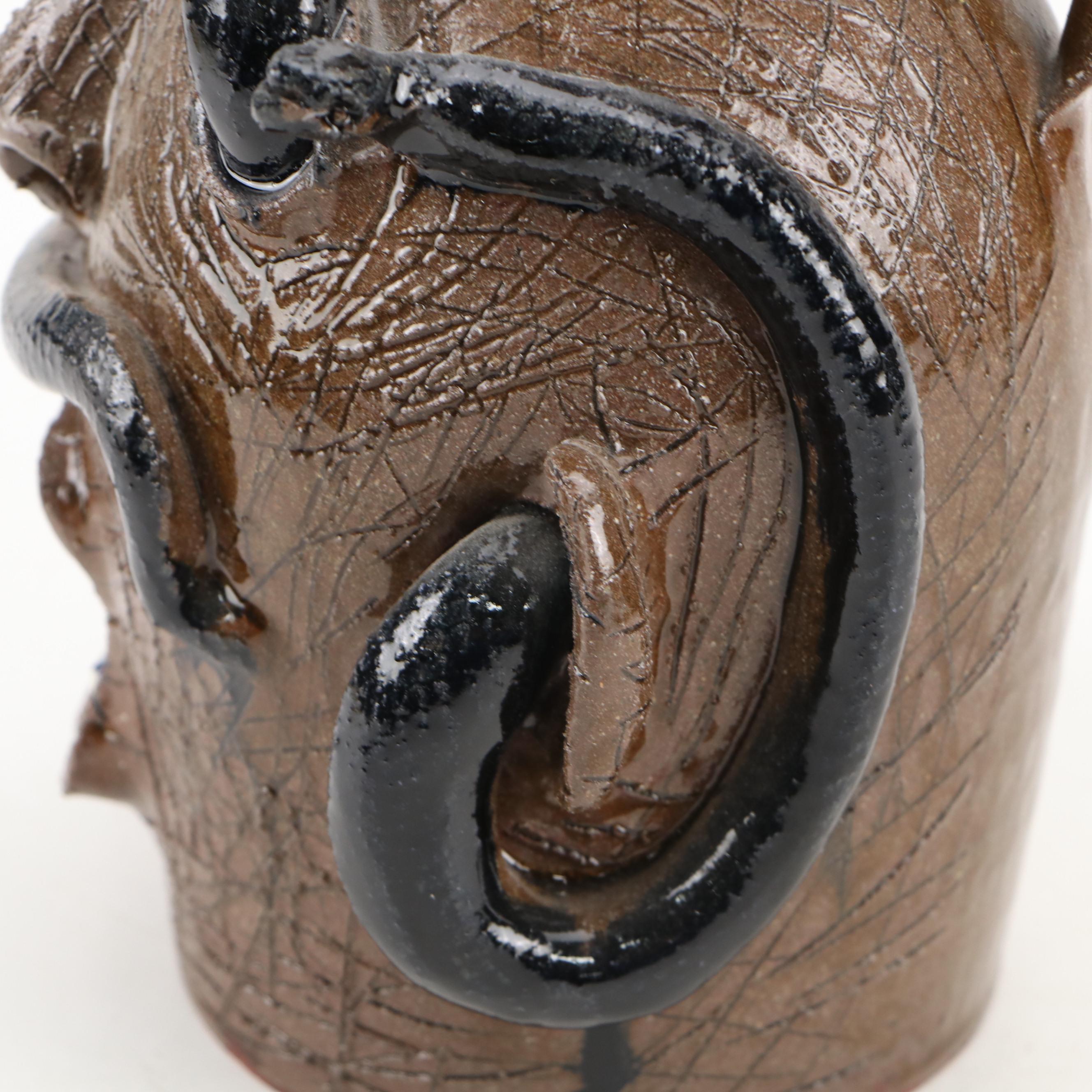 Marvin Bailey Folk Art Terracotta Ugly Jug with Snakes