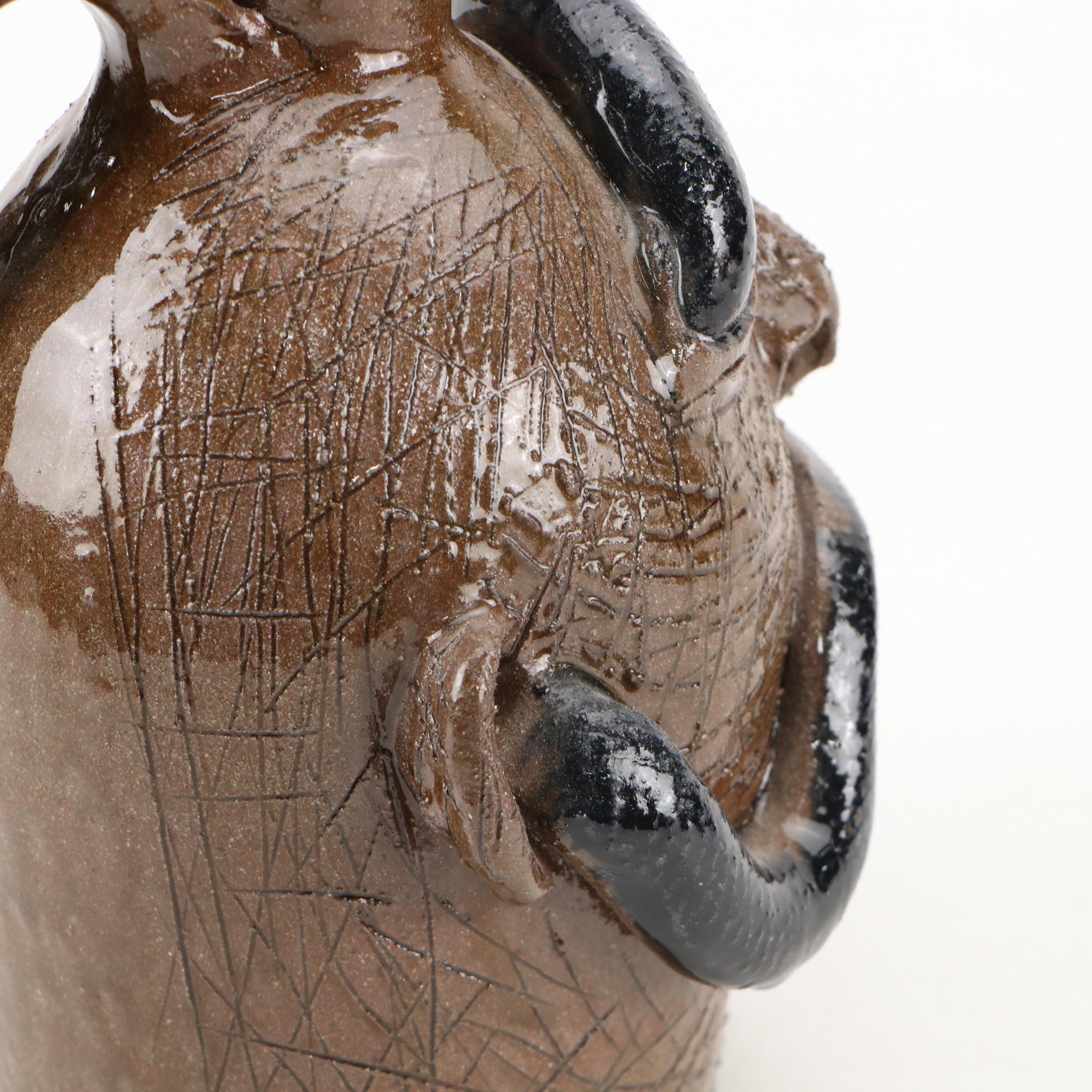 Marvin Bailey Folk Art Terracotta Ugly Jug with Snakes