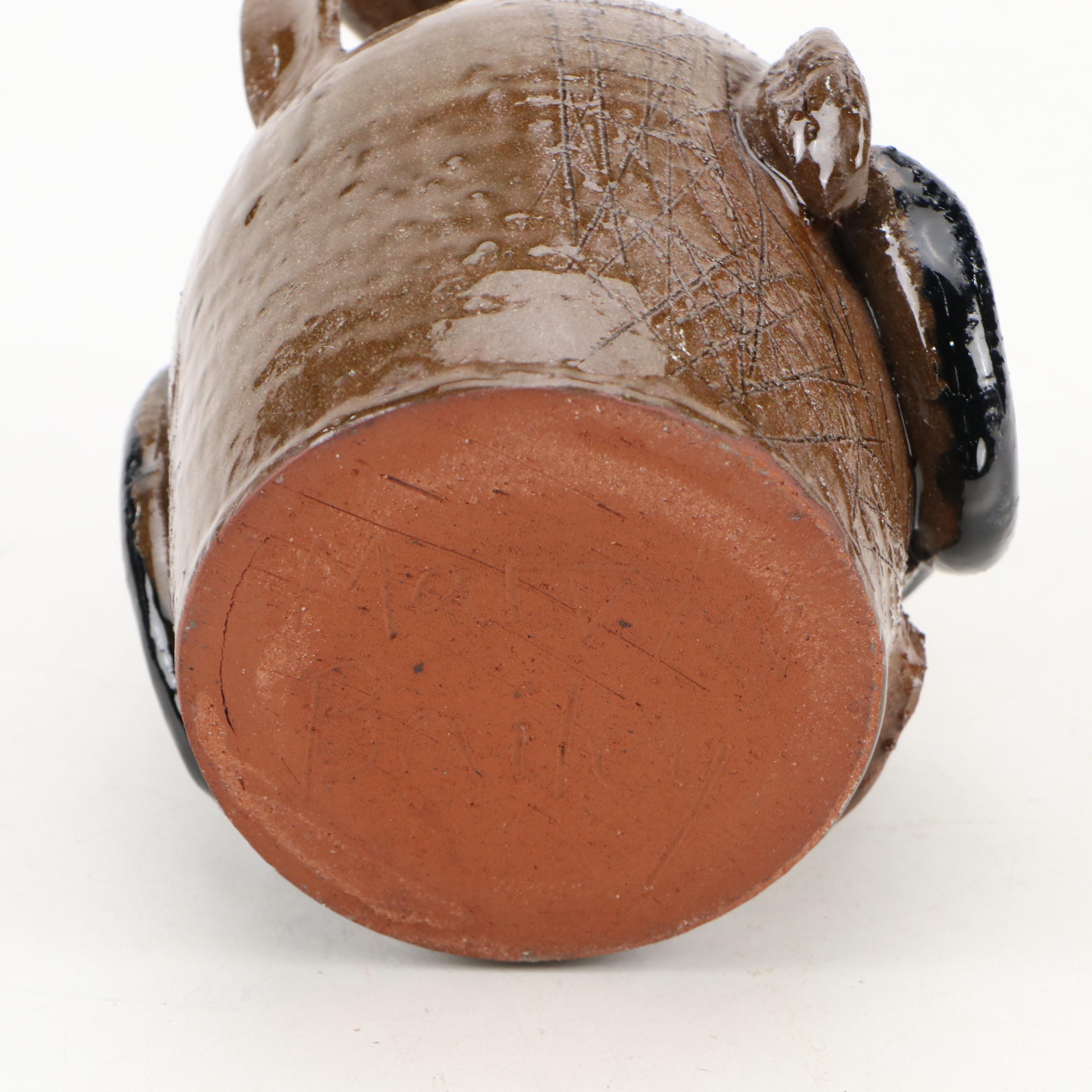 Marvin Bailey Folk Art Terracotta Ugly Jug with Snakes