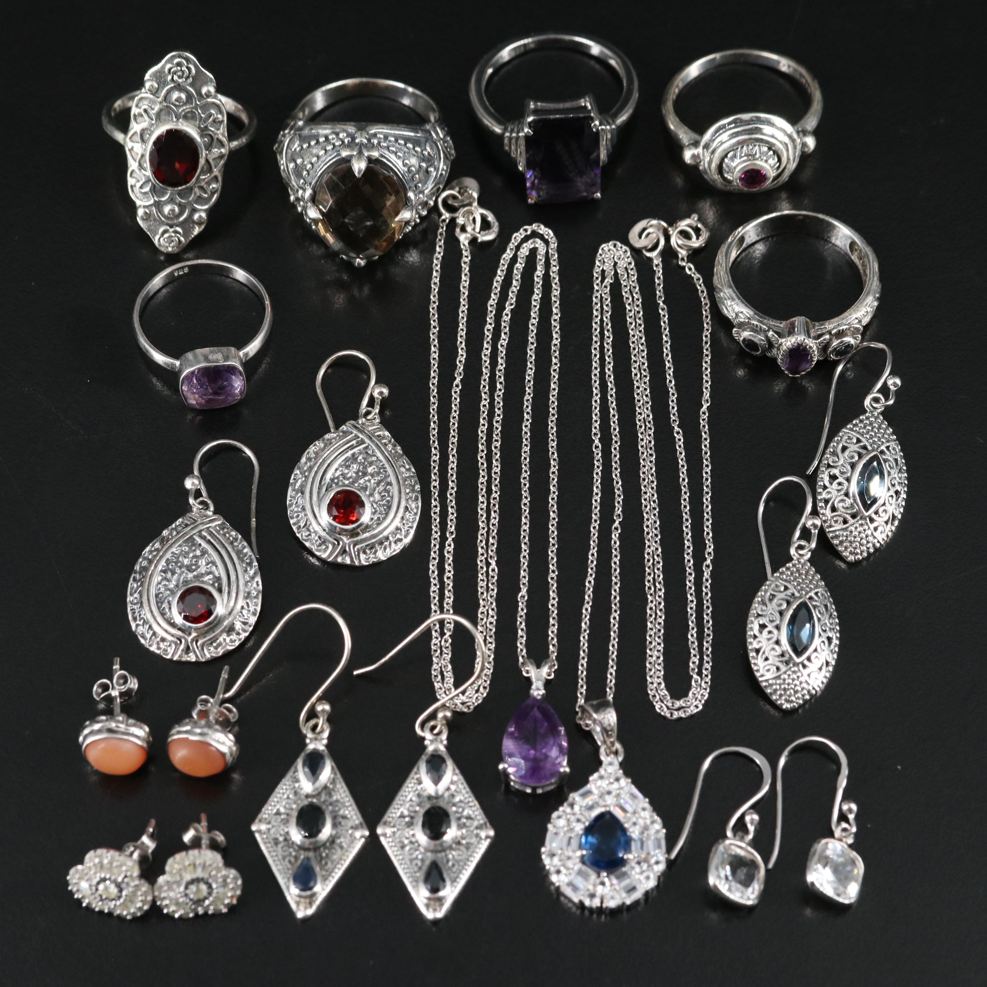 14 Assorted Sterling Silver Rings, Necklaces, and Earrings
