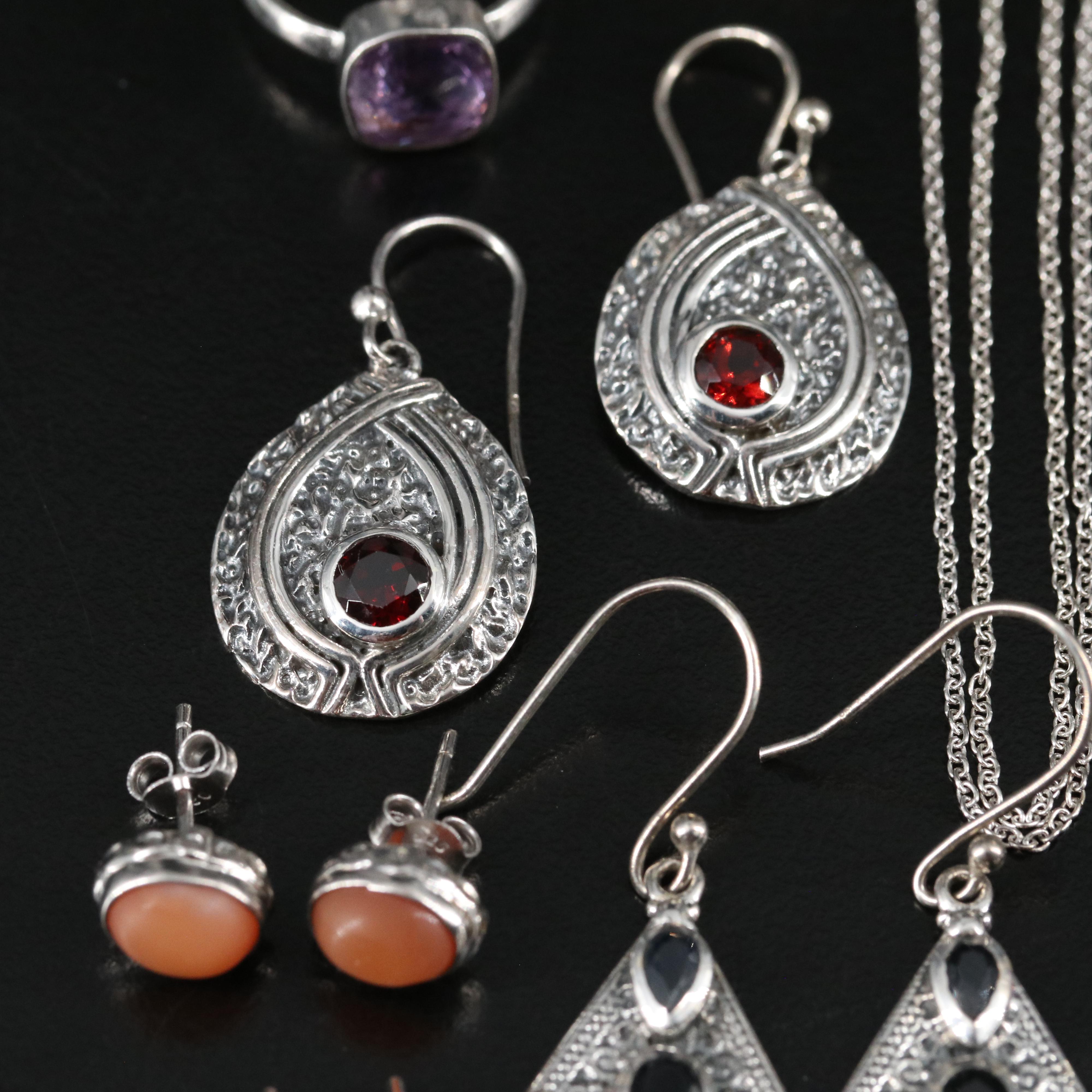 14 Assorted Sterling Silver Rings, Necklaces, and Earrings