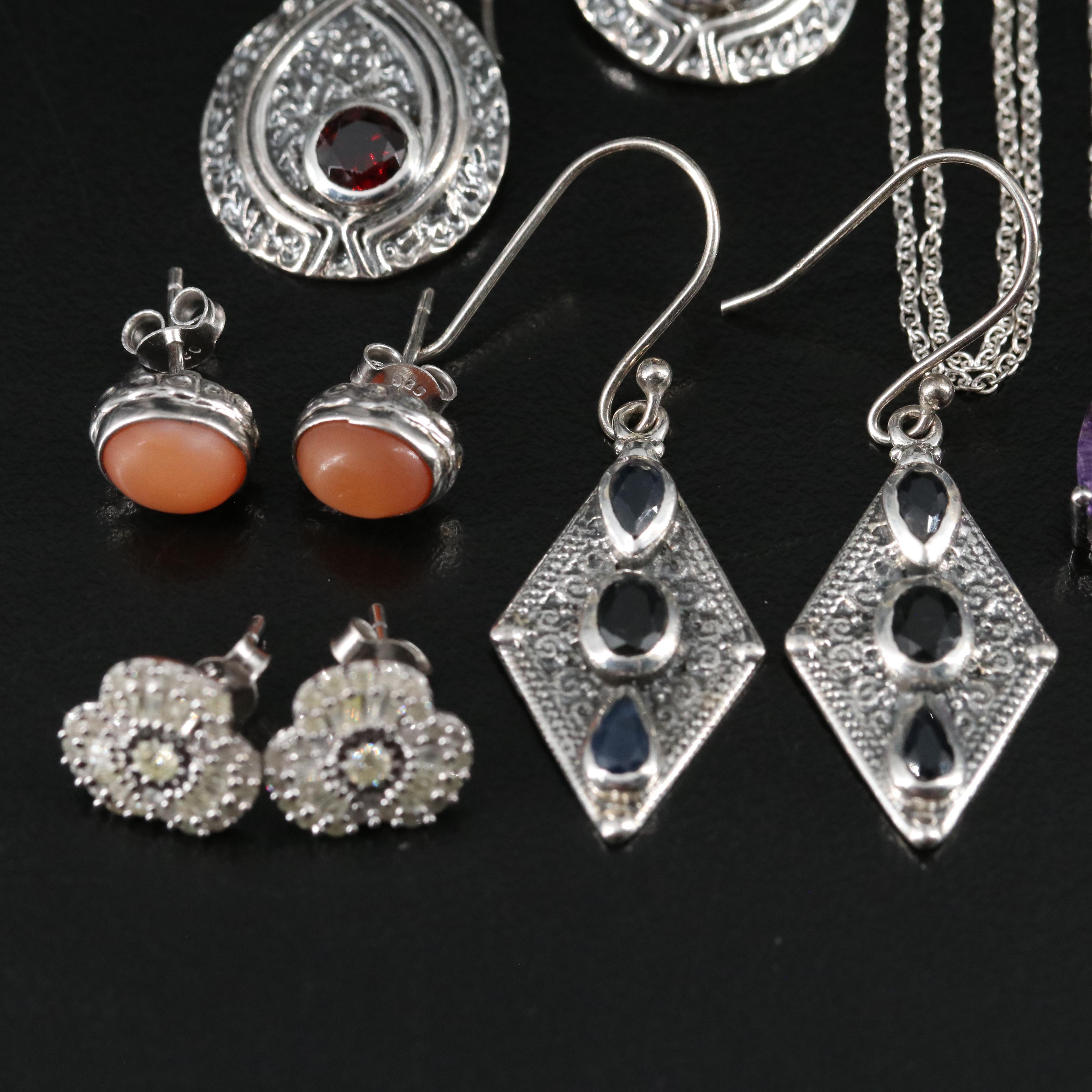 14 Assorted Sterling Silver Rings, Necklaces, and Earrings