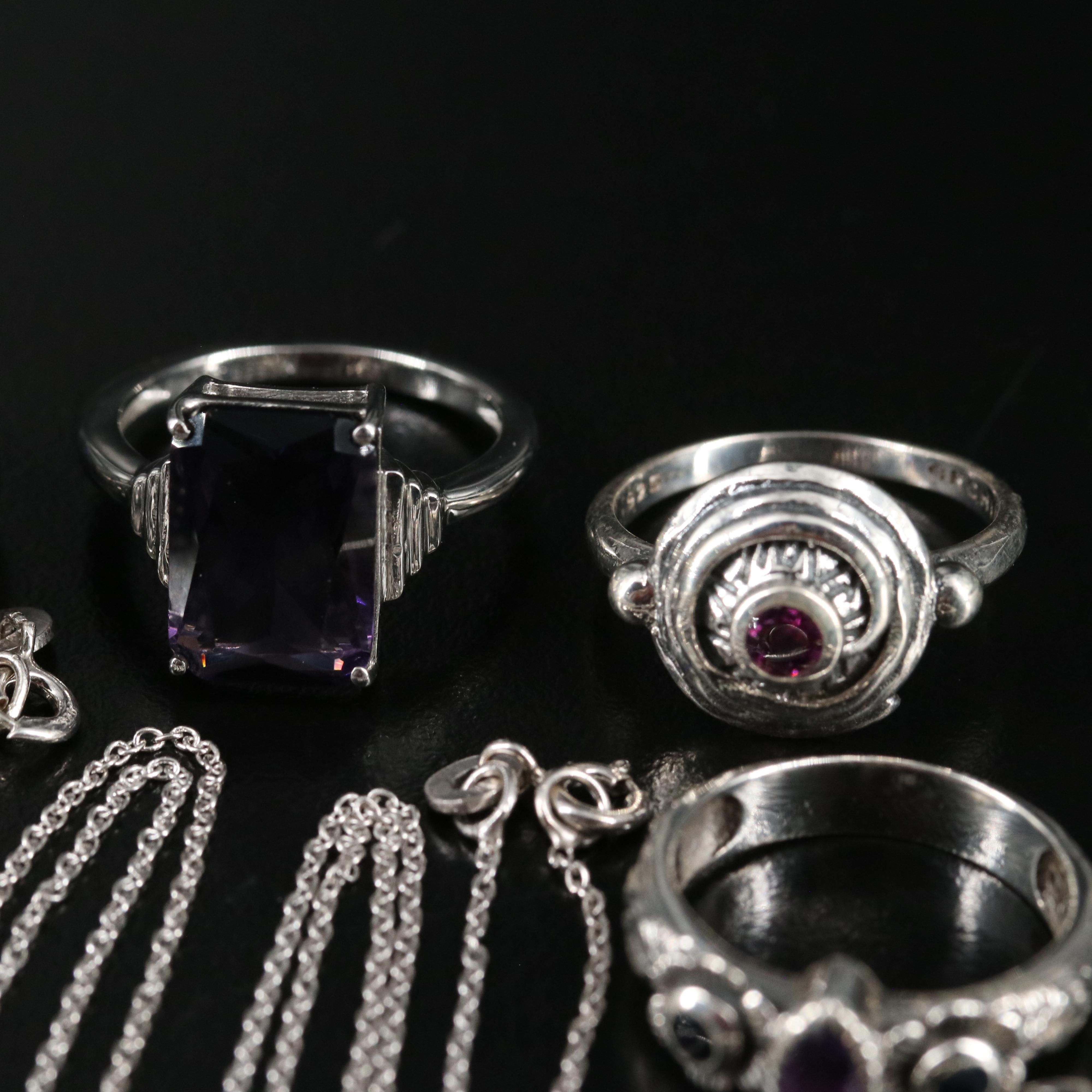 14 Assorted Sterling Silver Rings, Necklaces, and Earrings