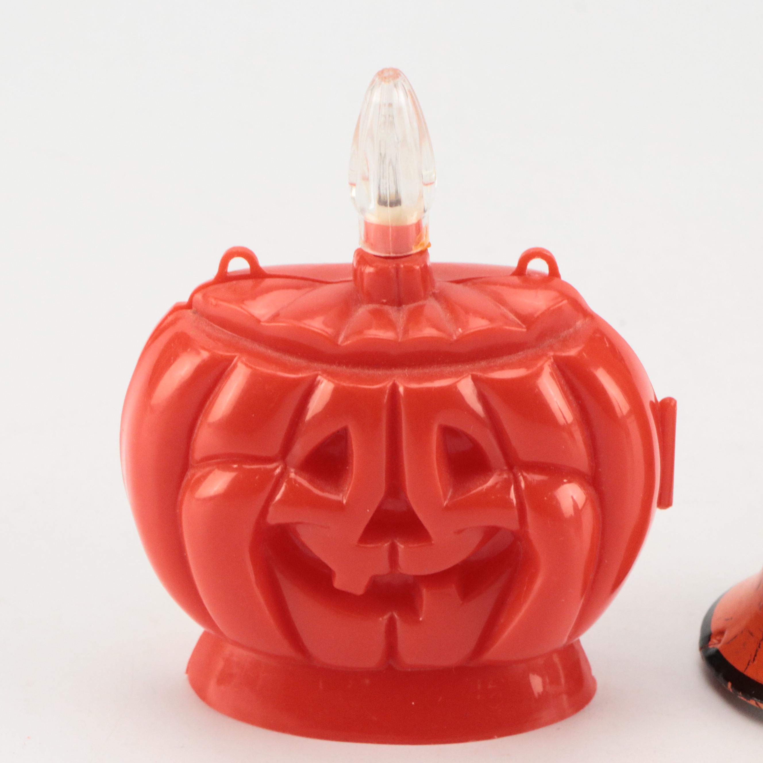 Halloween Horn, Bugle and Noisemaker with Pumpkin Light, Mid-20th Century