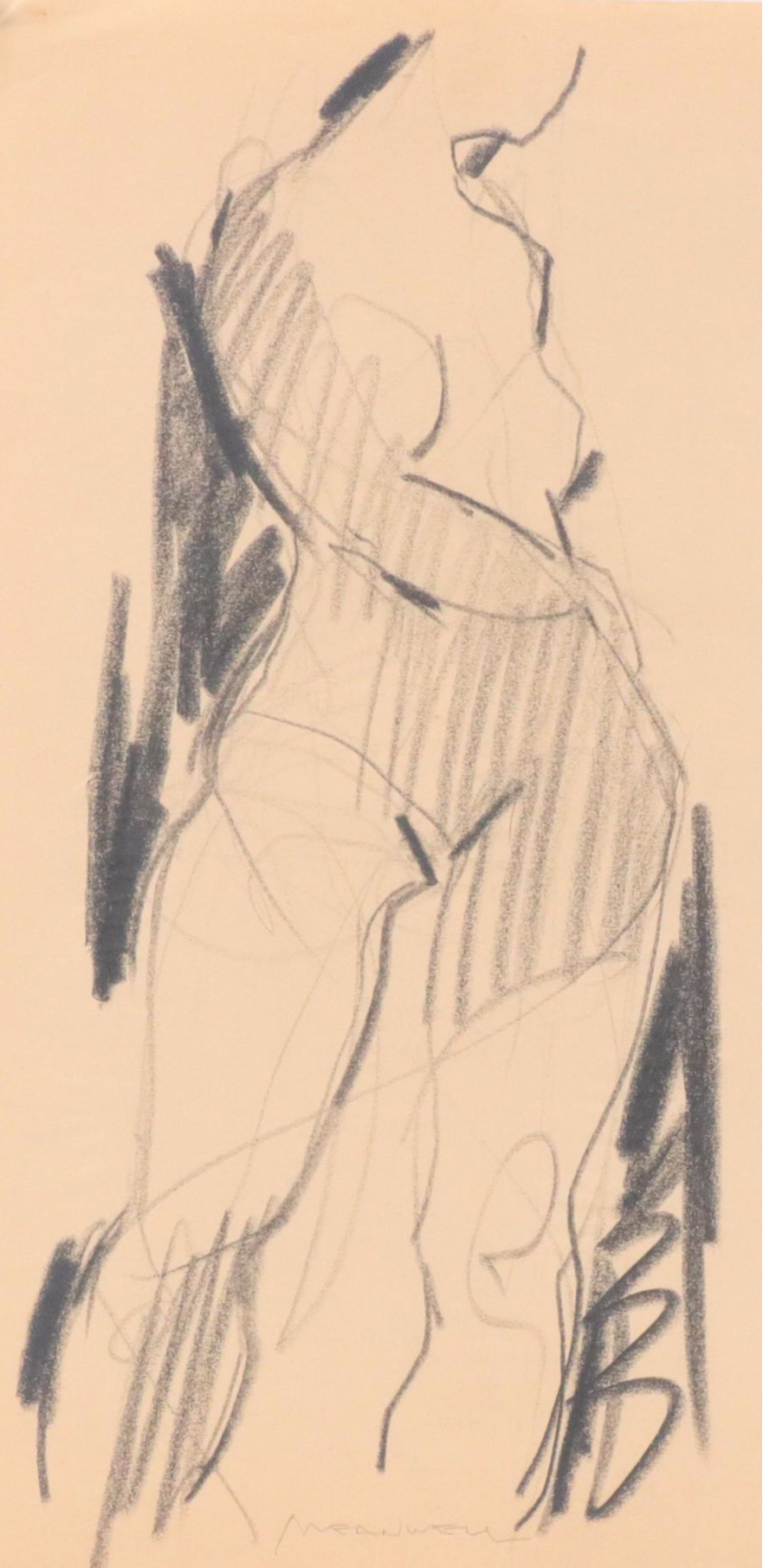 Jack Meanwell Charcoal Drawing: Abstract Figurative, Late 20th Century