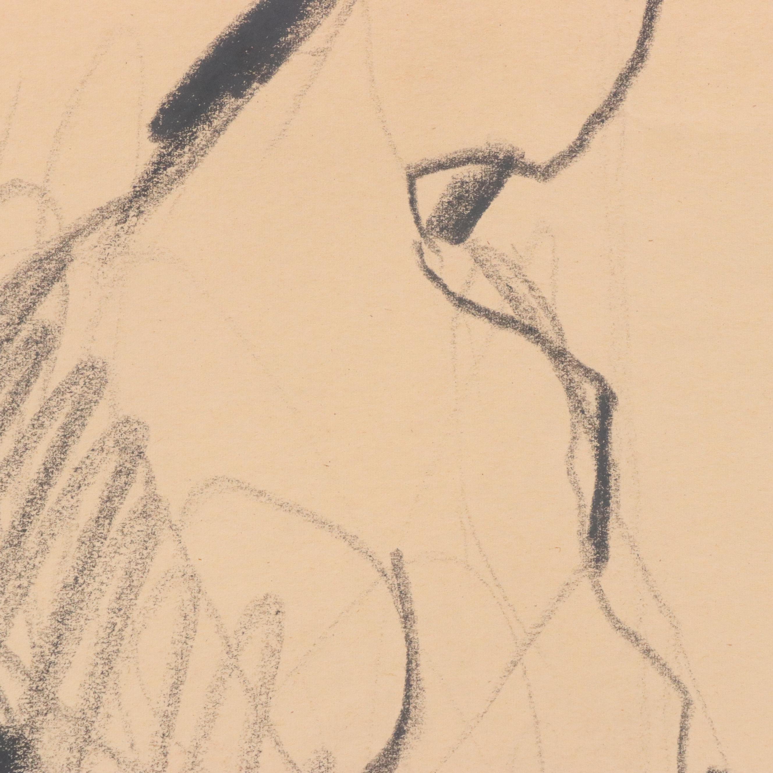 Jack Meanwell Charcoal Drawing: Abstract Figurative, Late 20th Century