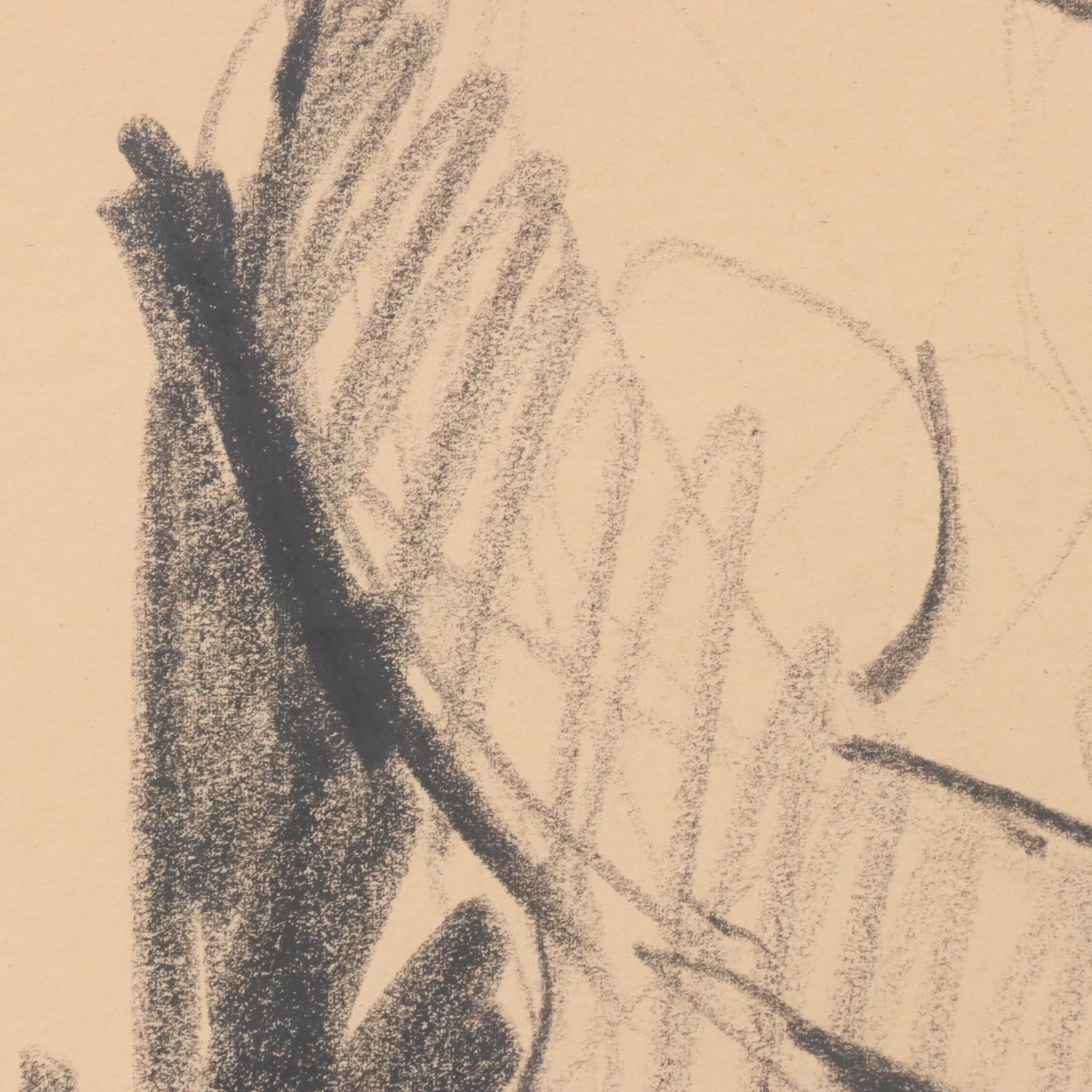 Jack Meanwell Charcoal Drawing: Abstract Figurative, Late 20th Century