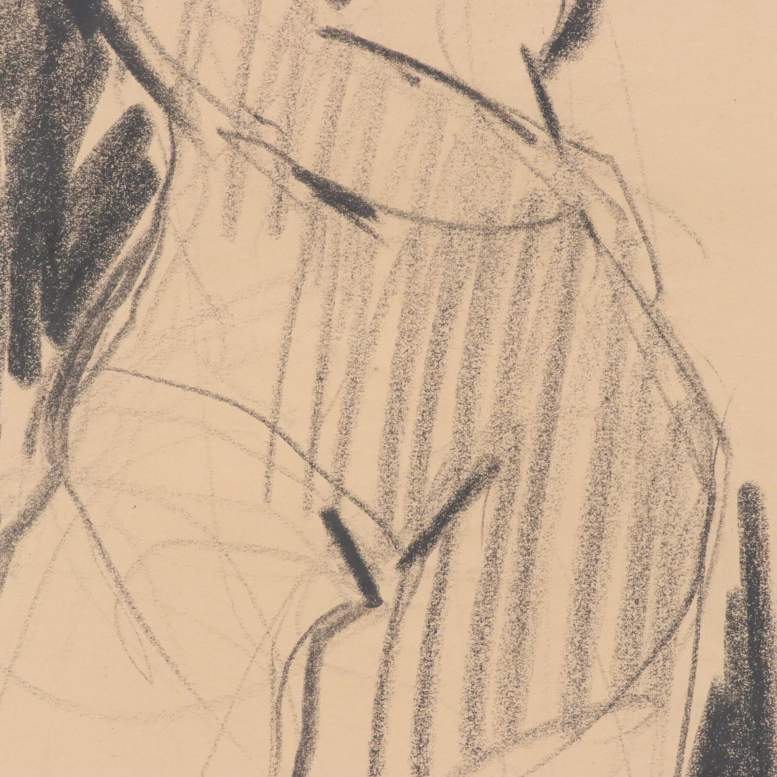 Jack Meanwell Charcoal Drawing: Abstract Figurative, Late 20th Century