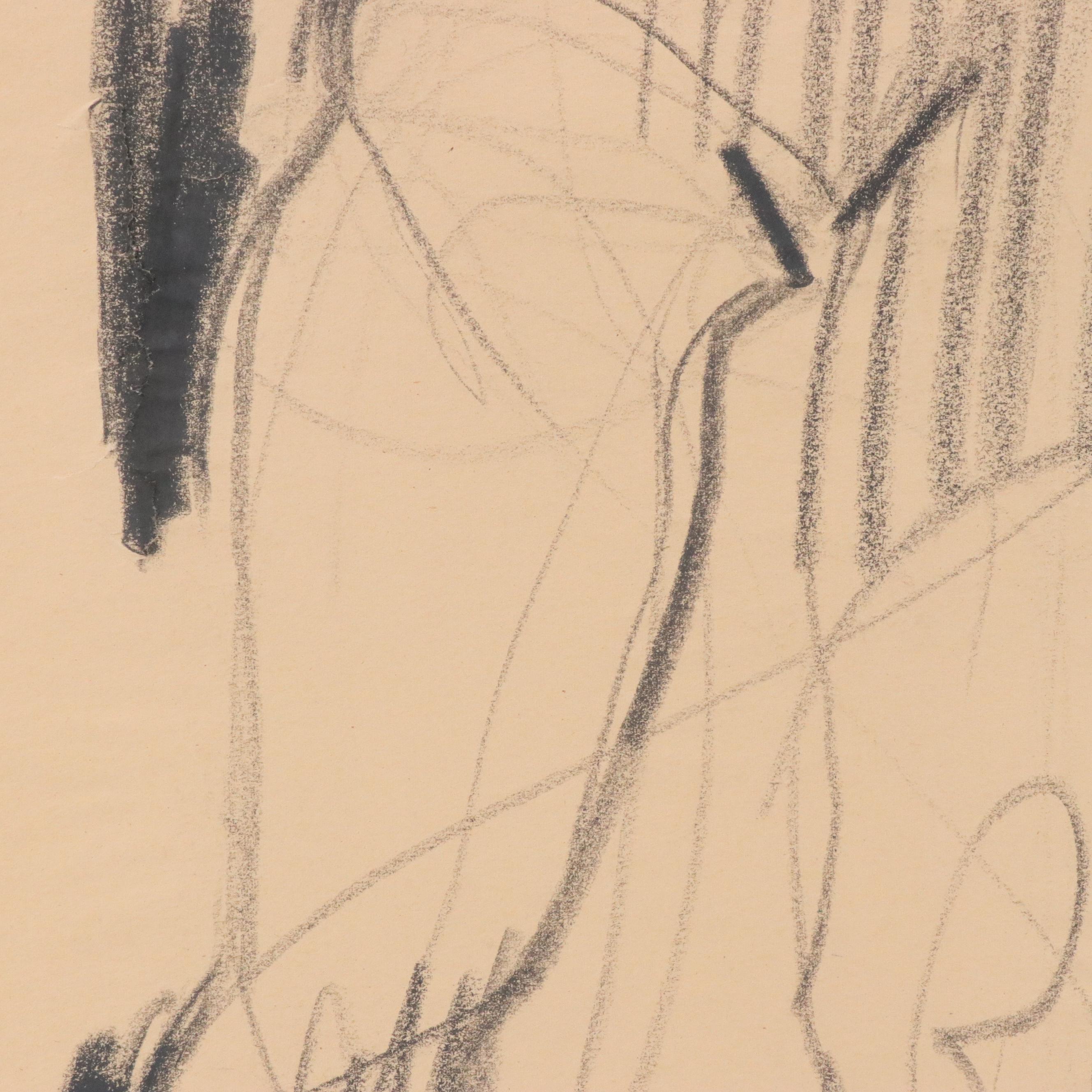 Jack Meanwell Charcoal Drawing: Abstract Figurative, Late 20th Century