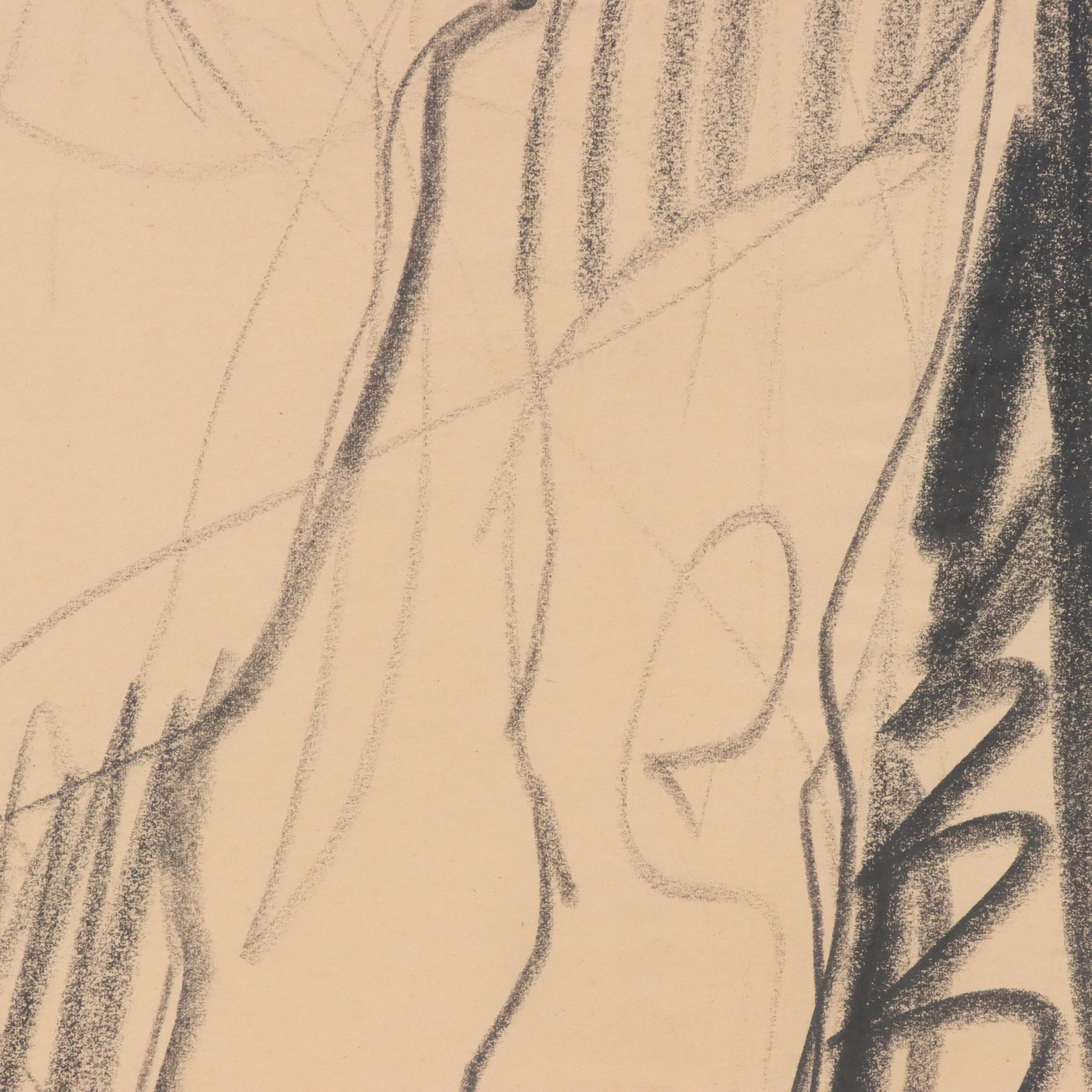 Jack Meanwell Charcoal Drawing: Abstract Figurative, Late 20th Century