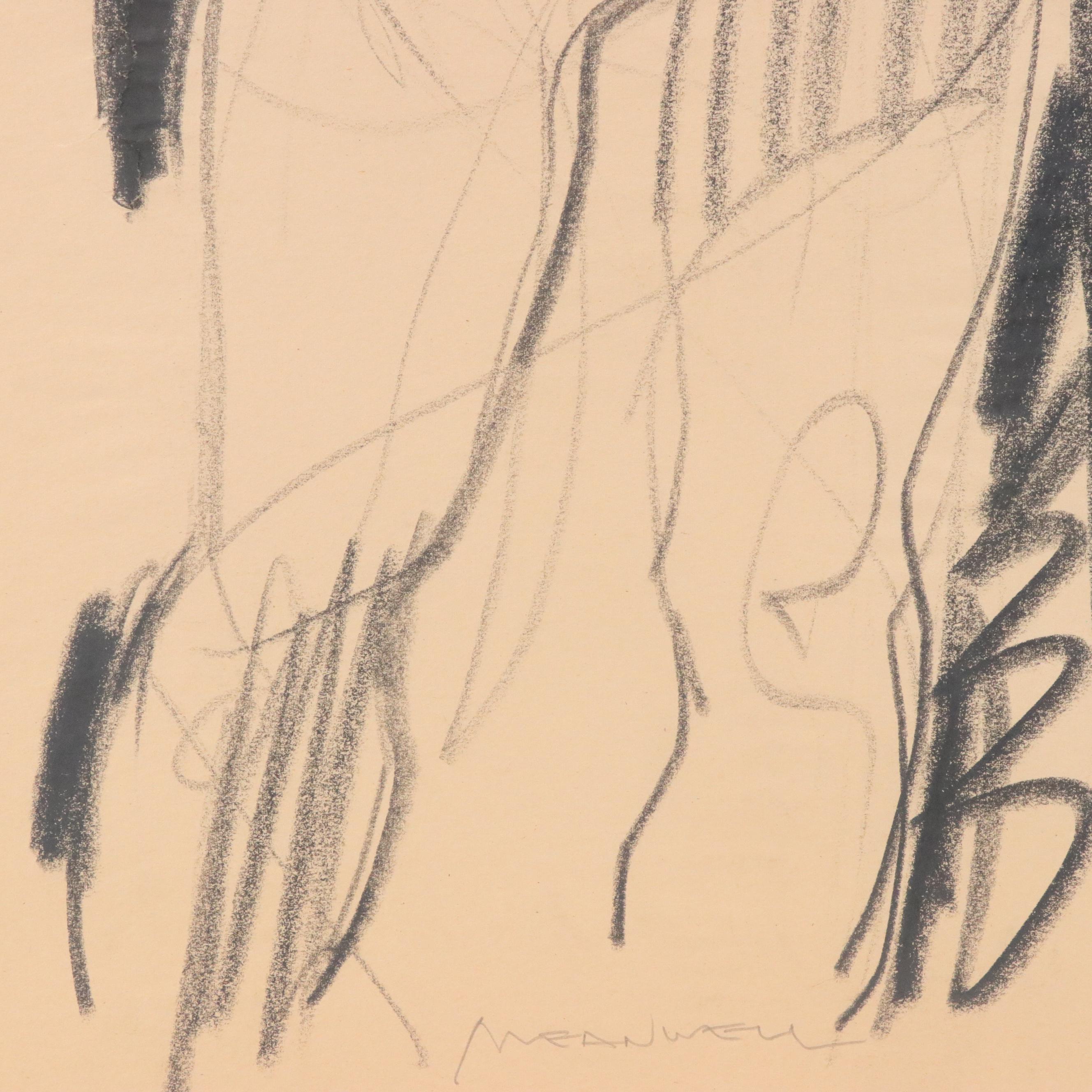 Jack Meanwell Charcoal Drawing: Abstract Figurative, Late 20th Century