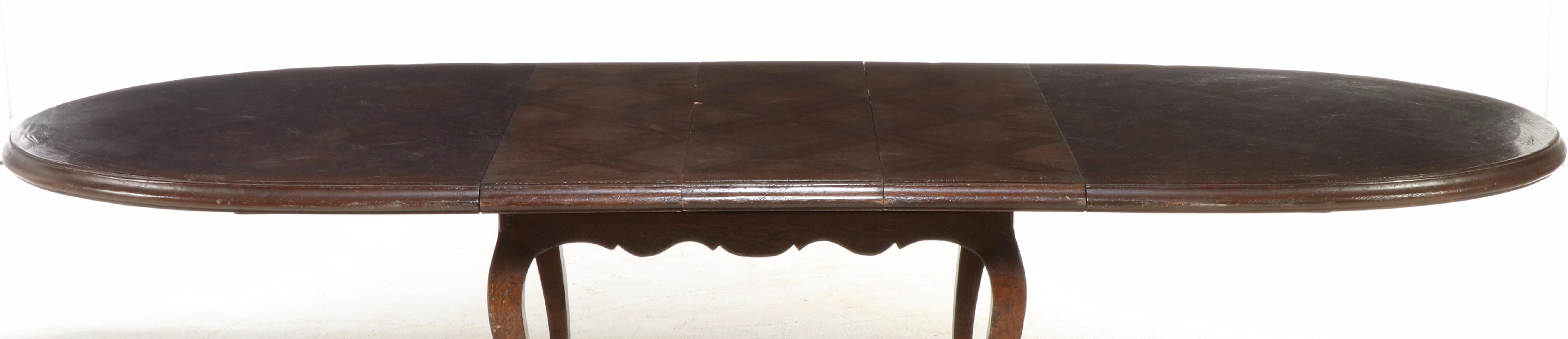 French Provincial Style Oak Dining Table with Parquet Top, 20th Century