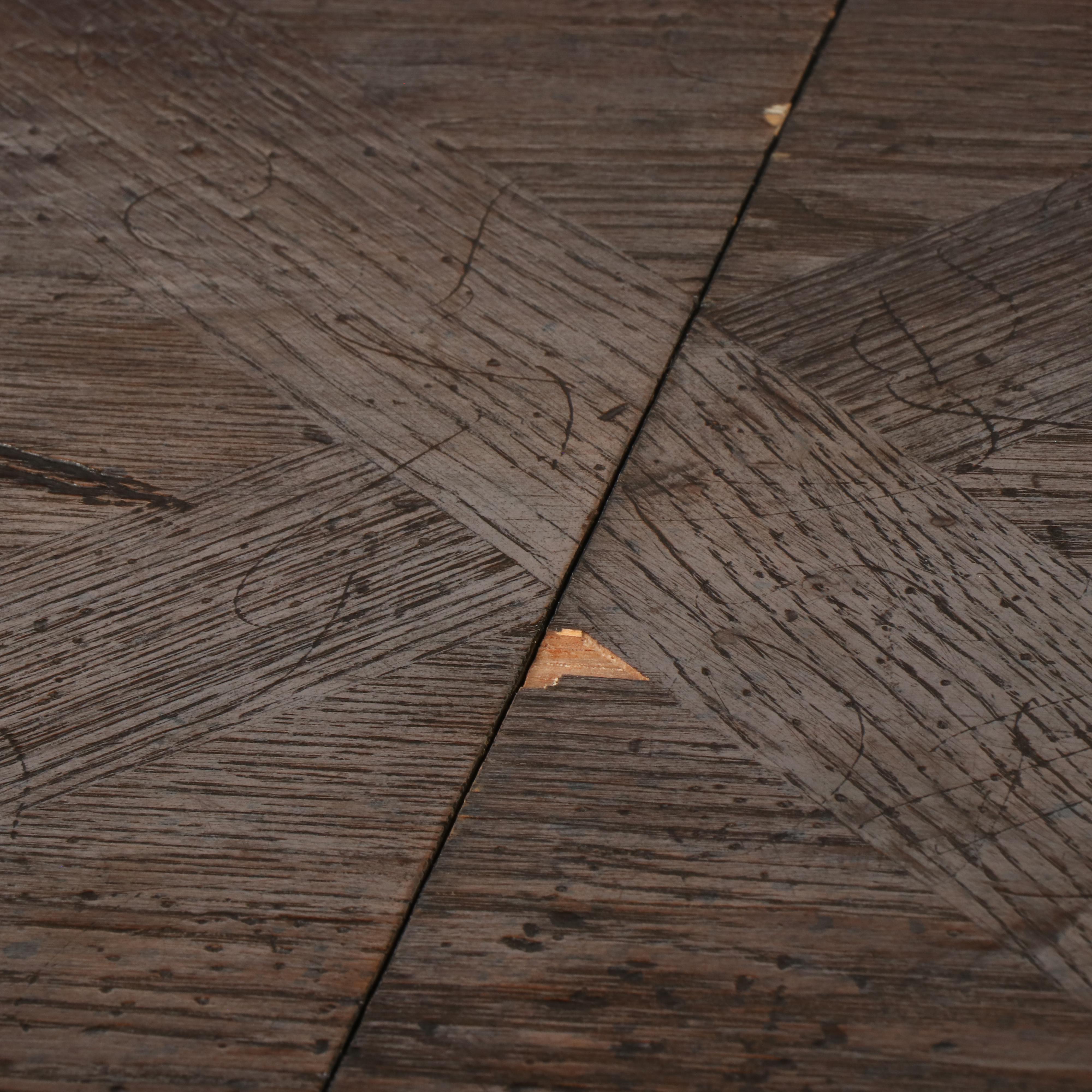 French Provincial Style Oak Dining Table with Parquet Top, 20th Century