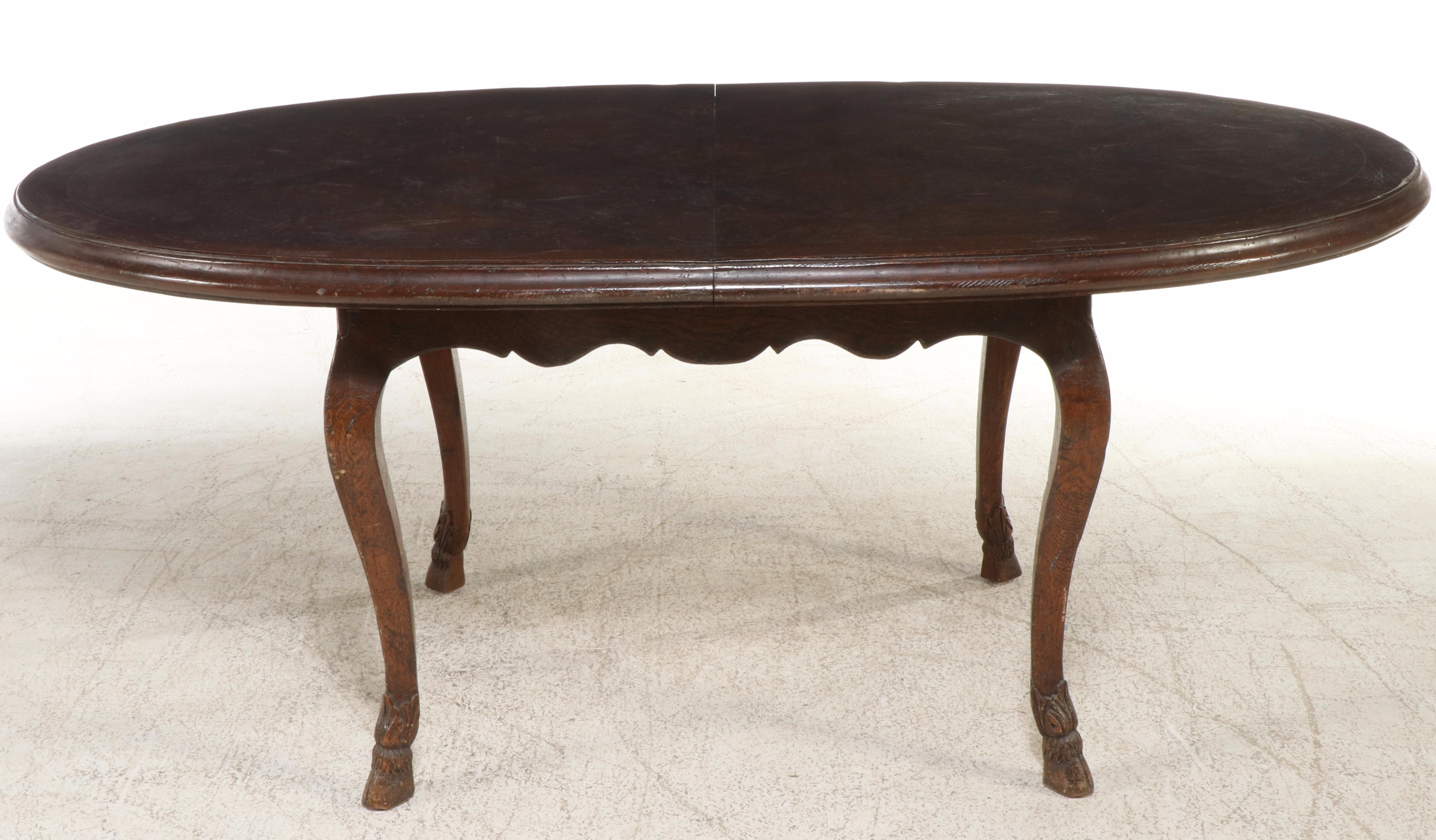 French Provincial Style Oak Dining Table with Parquet Top, 20th Century