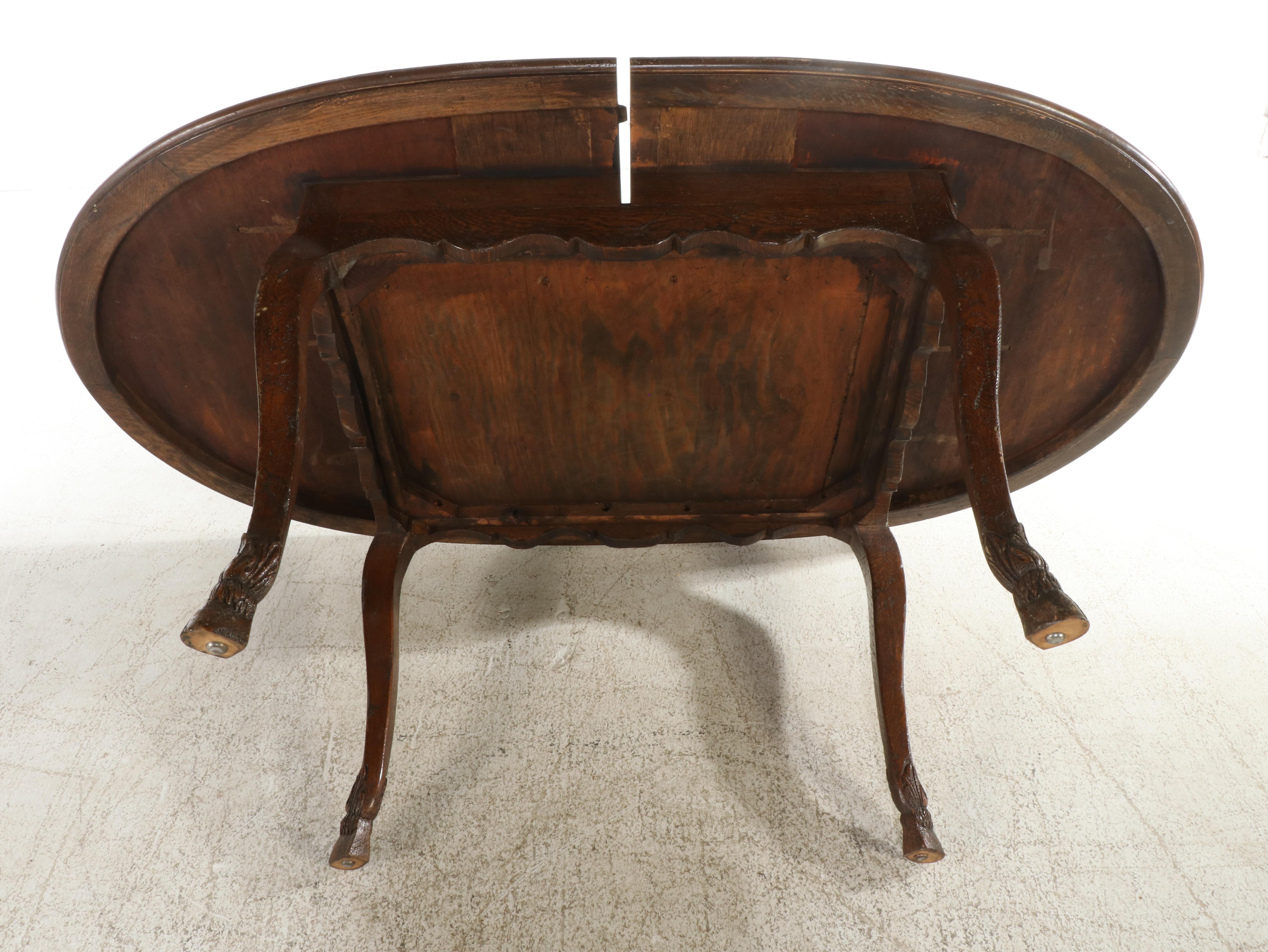 French Provincial Style Oak Dining Table with Parquet Top, 20th Century