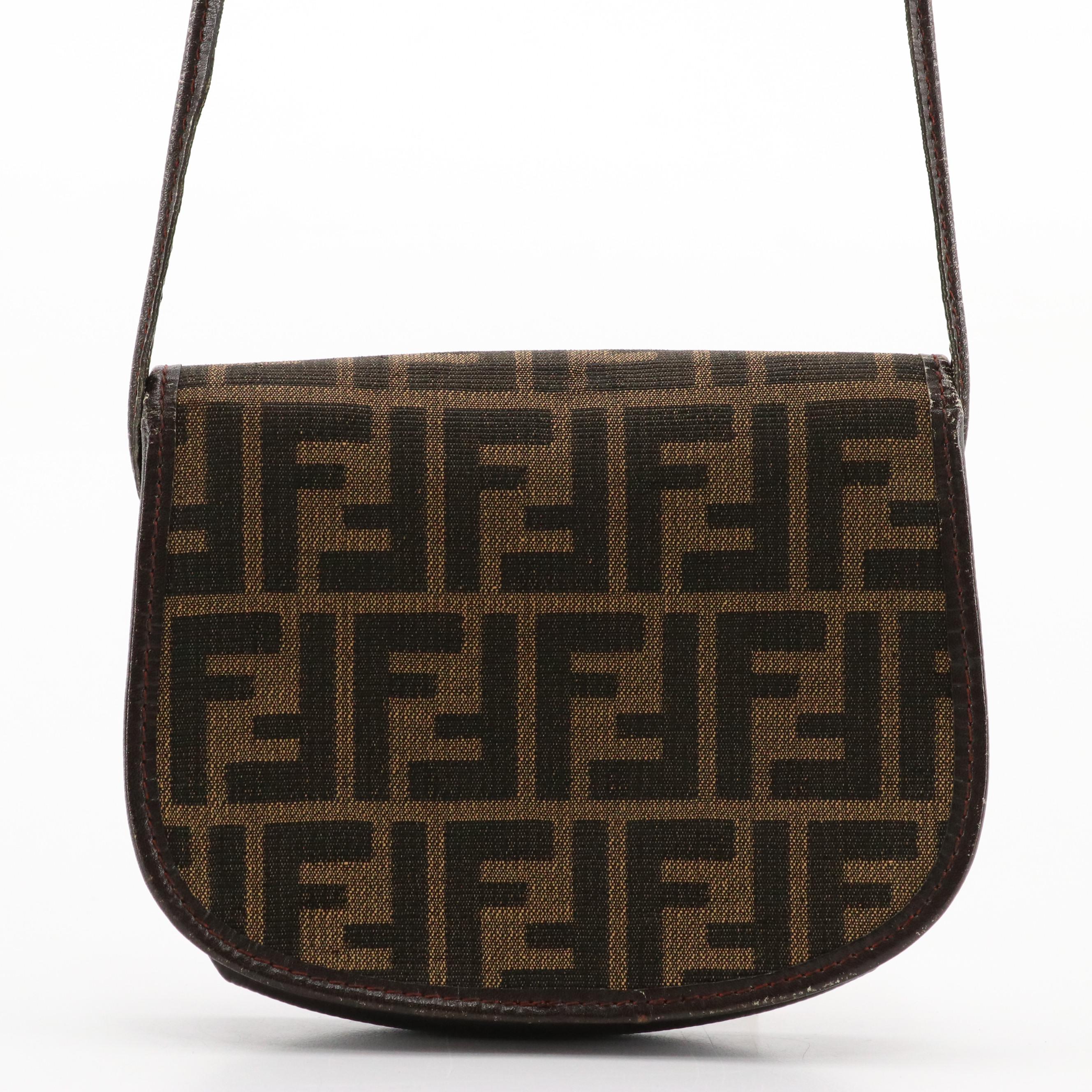 Fendi Zucca Canvas and Leather Tassel Front-Flap Crossbody Bag