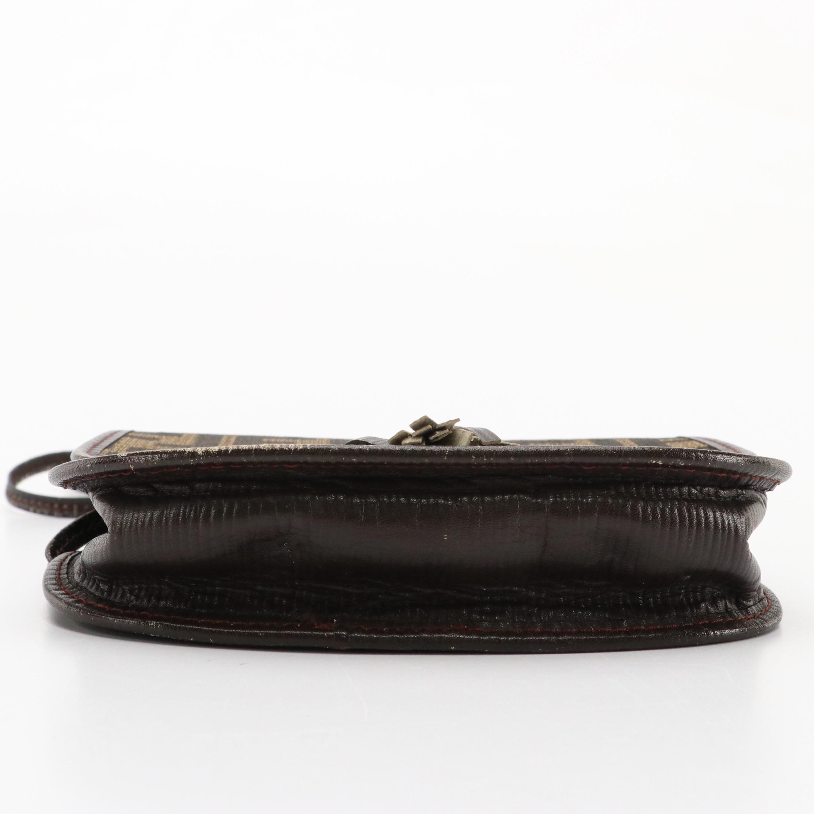 Fendi Zucca Canvas and Leather Tassel Front-Flap Crossbody Bag