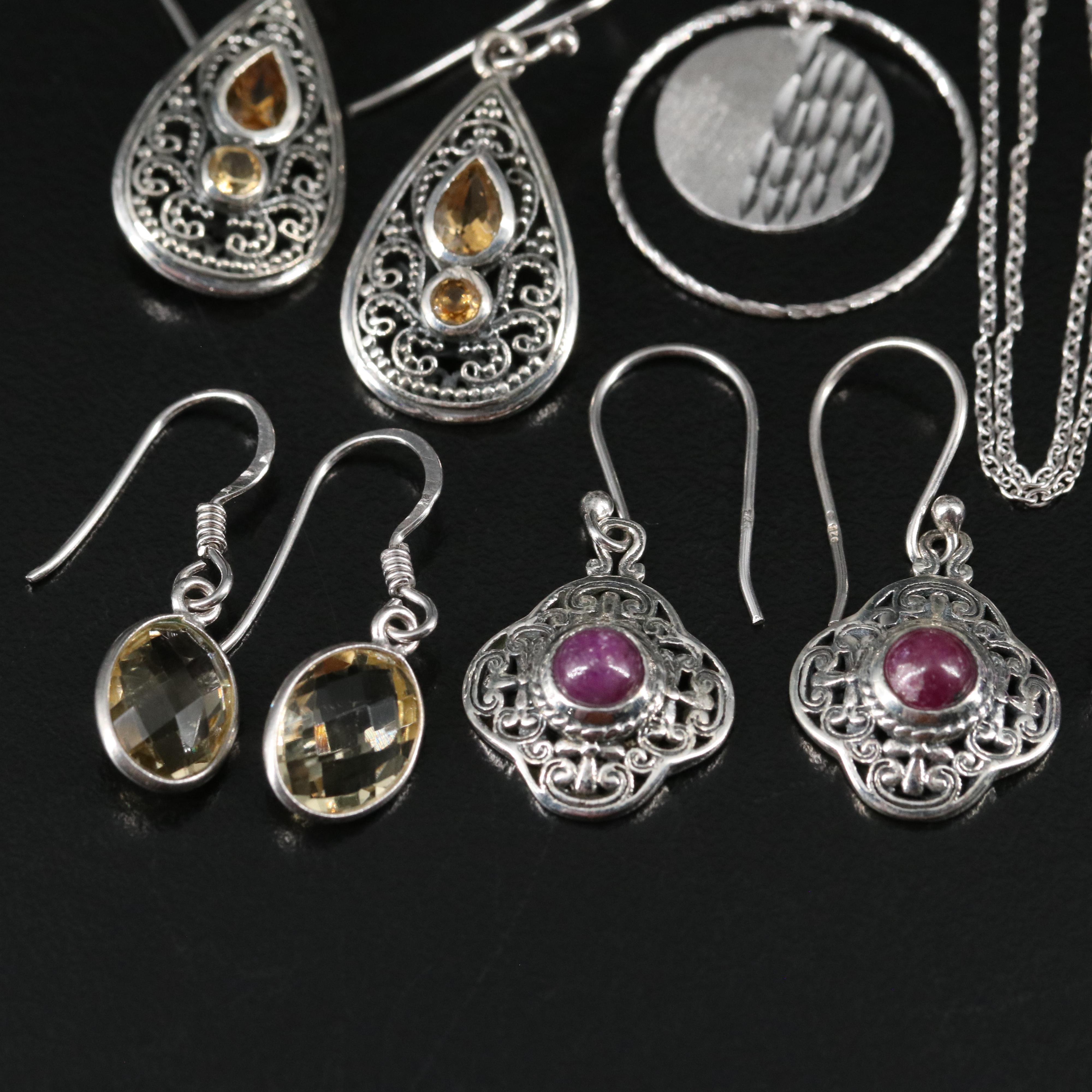 14 Assorted Sterling Silver Rings, Necklaces, and Earrings