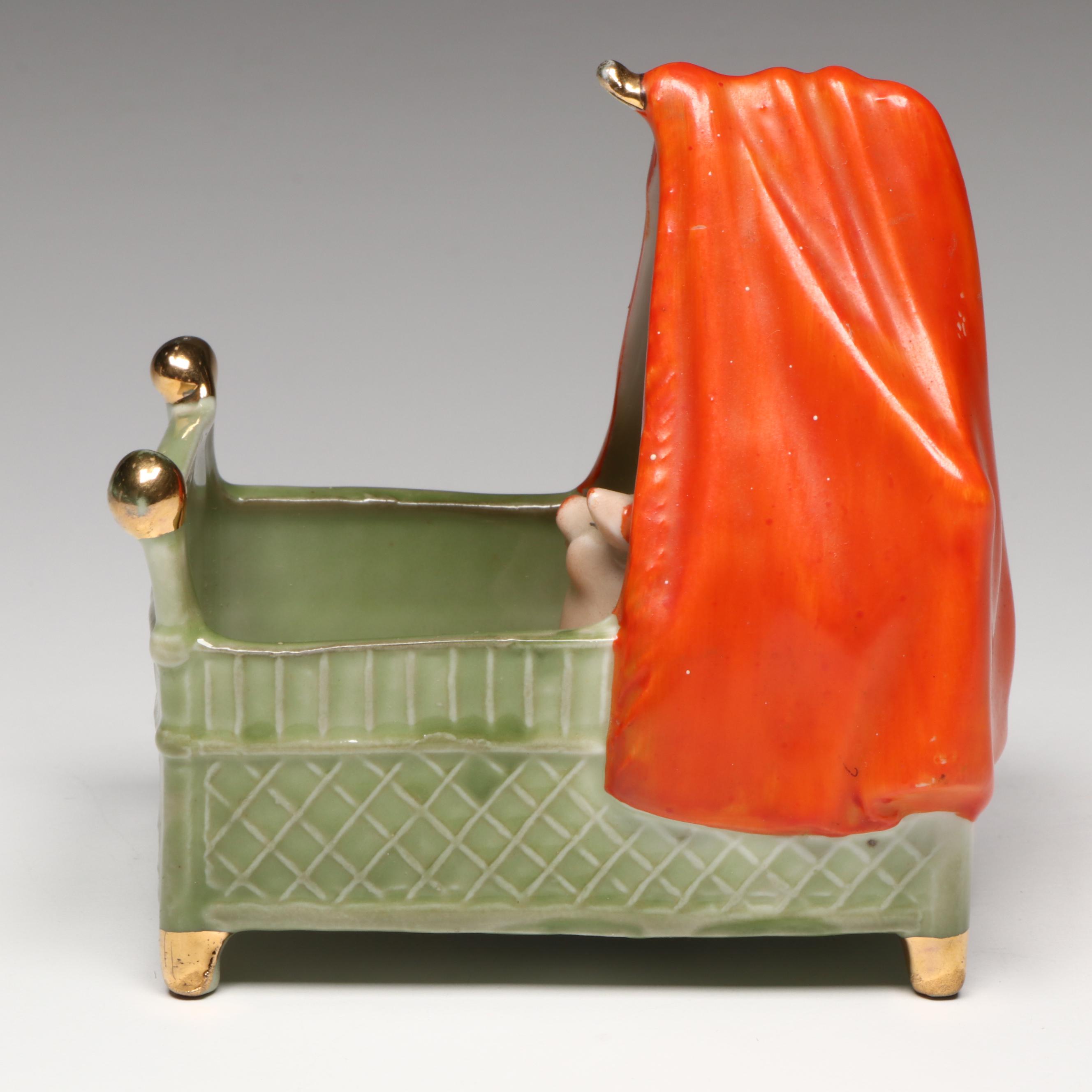 German Porcelain Fairing Pigs in Bed, Early 20th Century