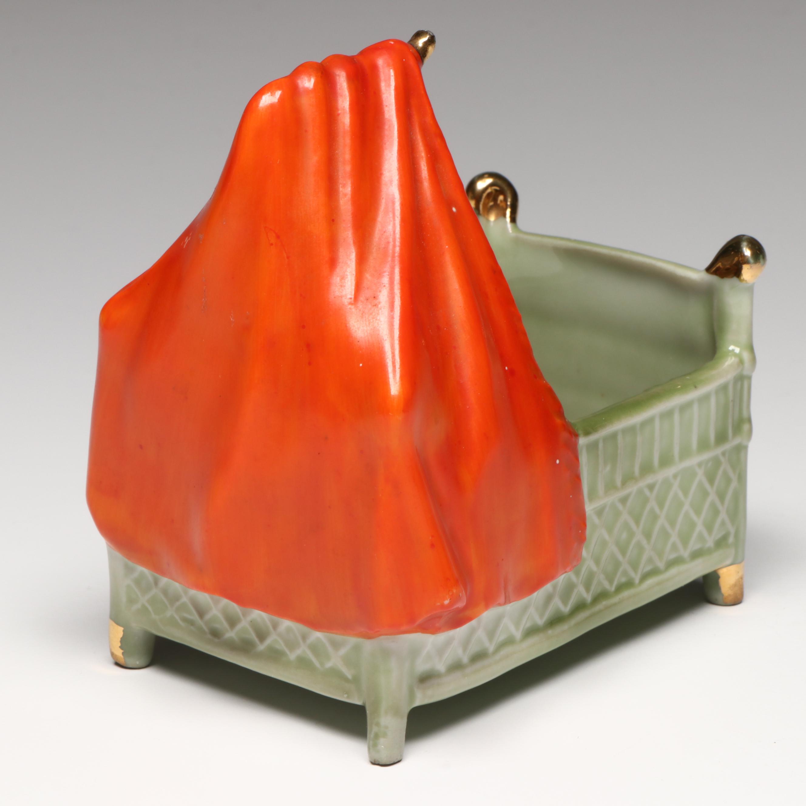 German Porcelain Fairing Pigs in Bed, Early 20th Century