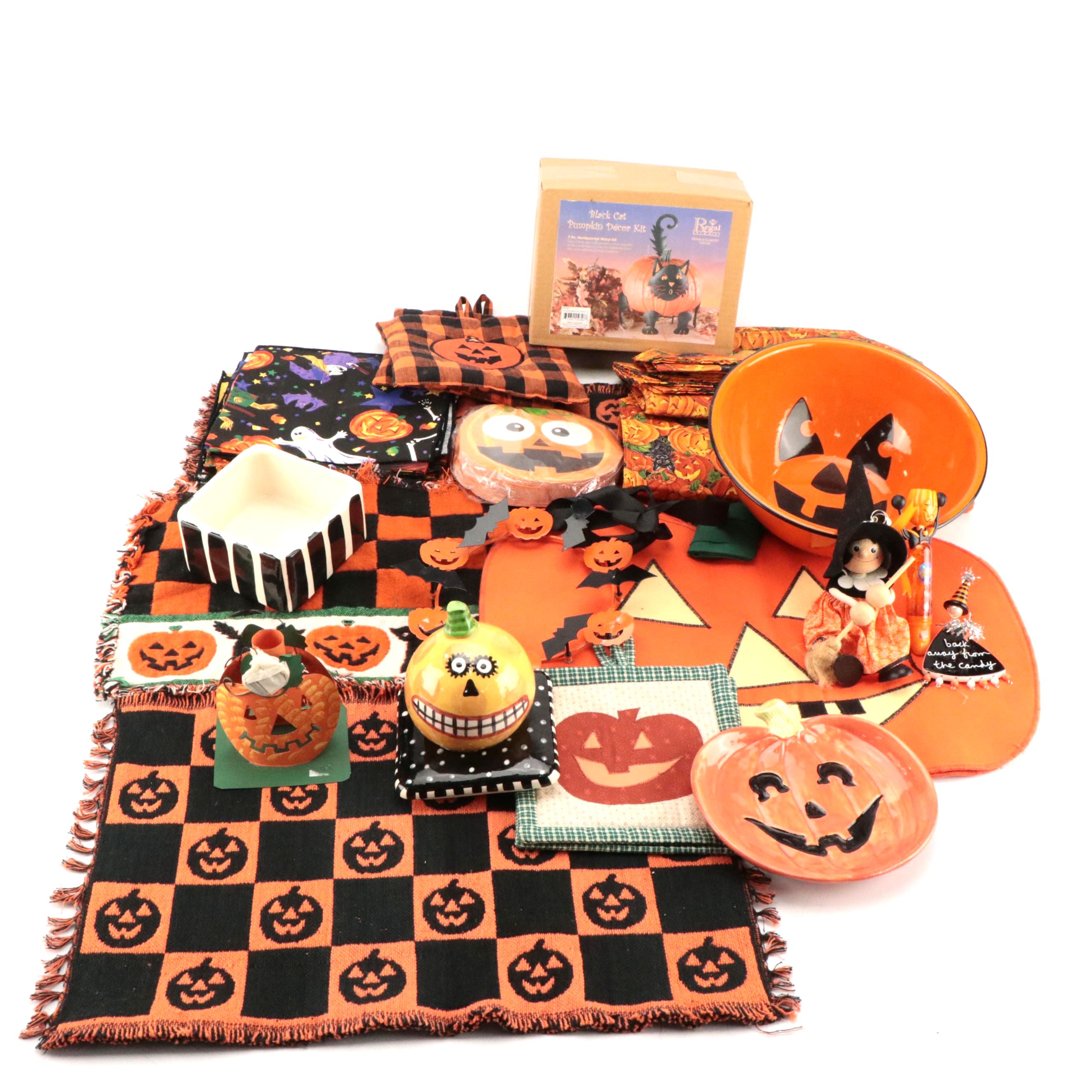 Lynn Morris Pumpkin-Shaped Ceramic Jar and Other Halloween Décor