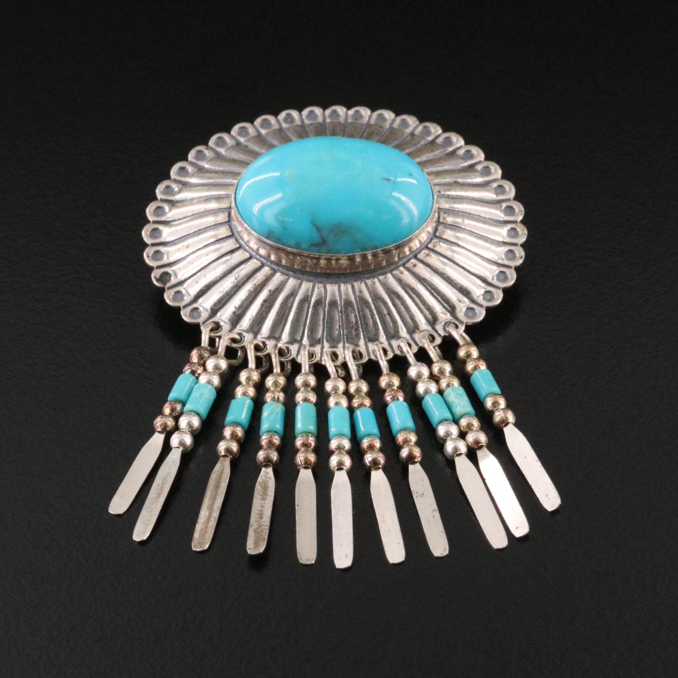 Quoc Turquoise Inc. Southwestern Sterling Turquoise Enhancer Brooch