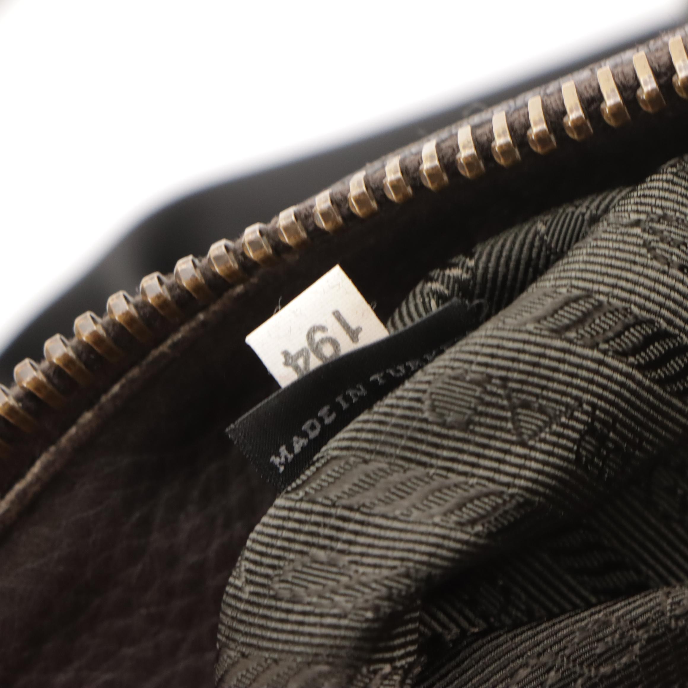 Prada Logo Two-Way Tote in Black Tessuto Nylon and Dark Brown Leather Trim