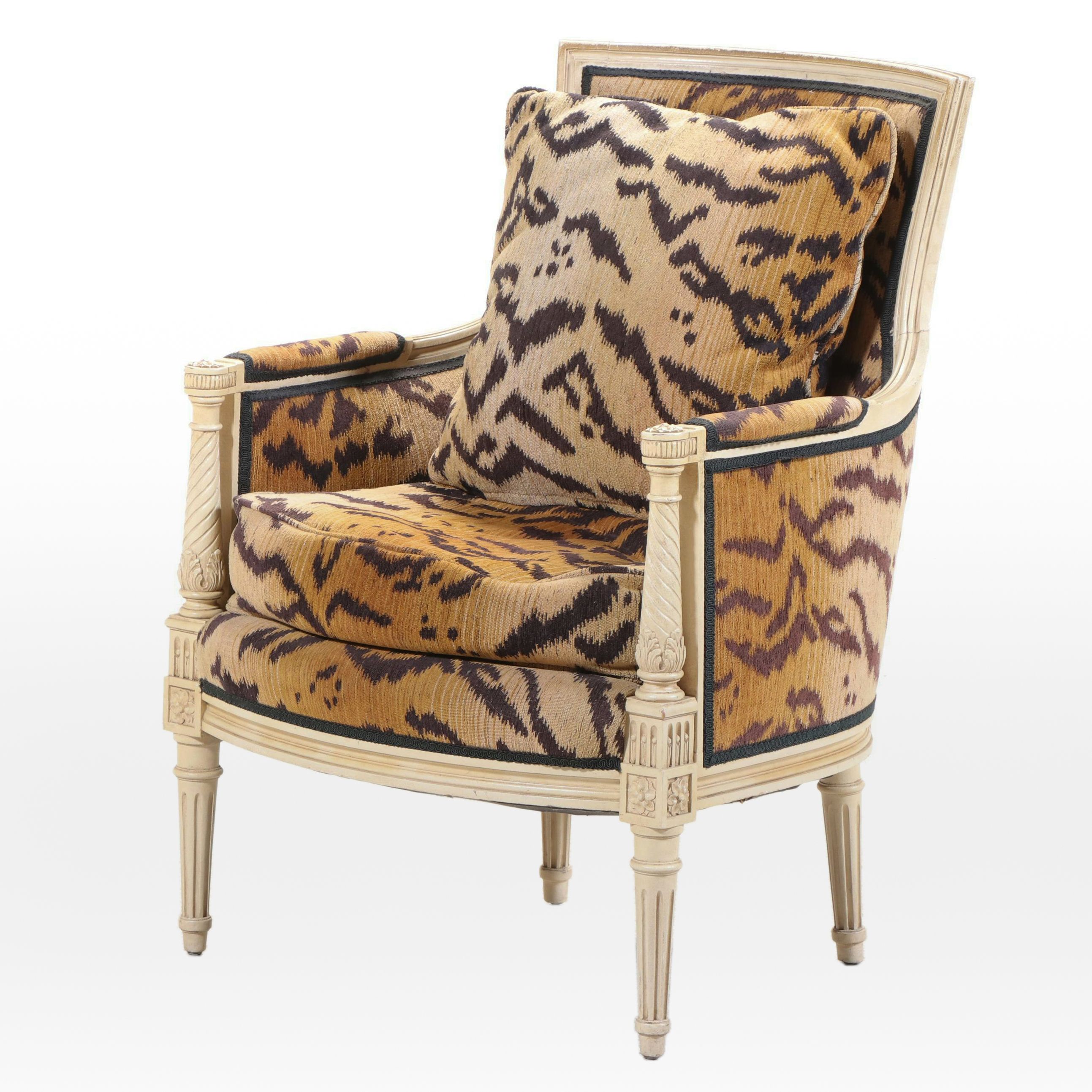 Directoire Style Armchair Upholstered in Stylized Tiger Print Fabric