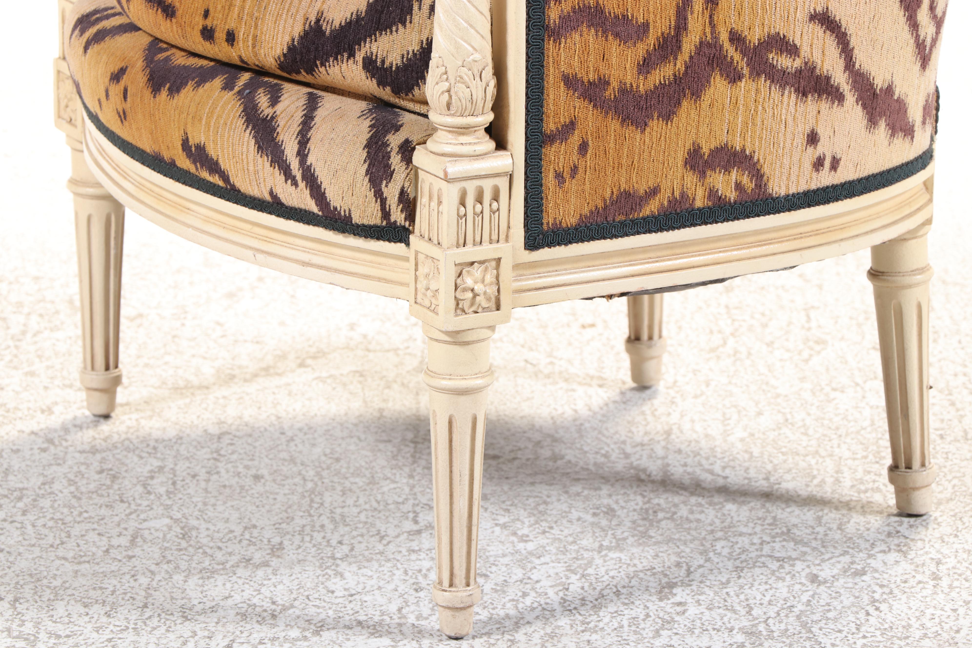 Directoire Style Armchair Upholstered in Stylized Tiger Print Fabric