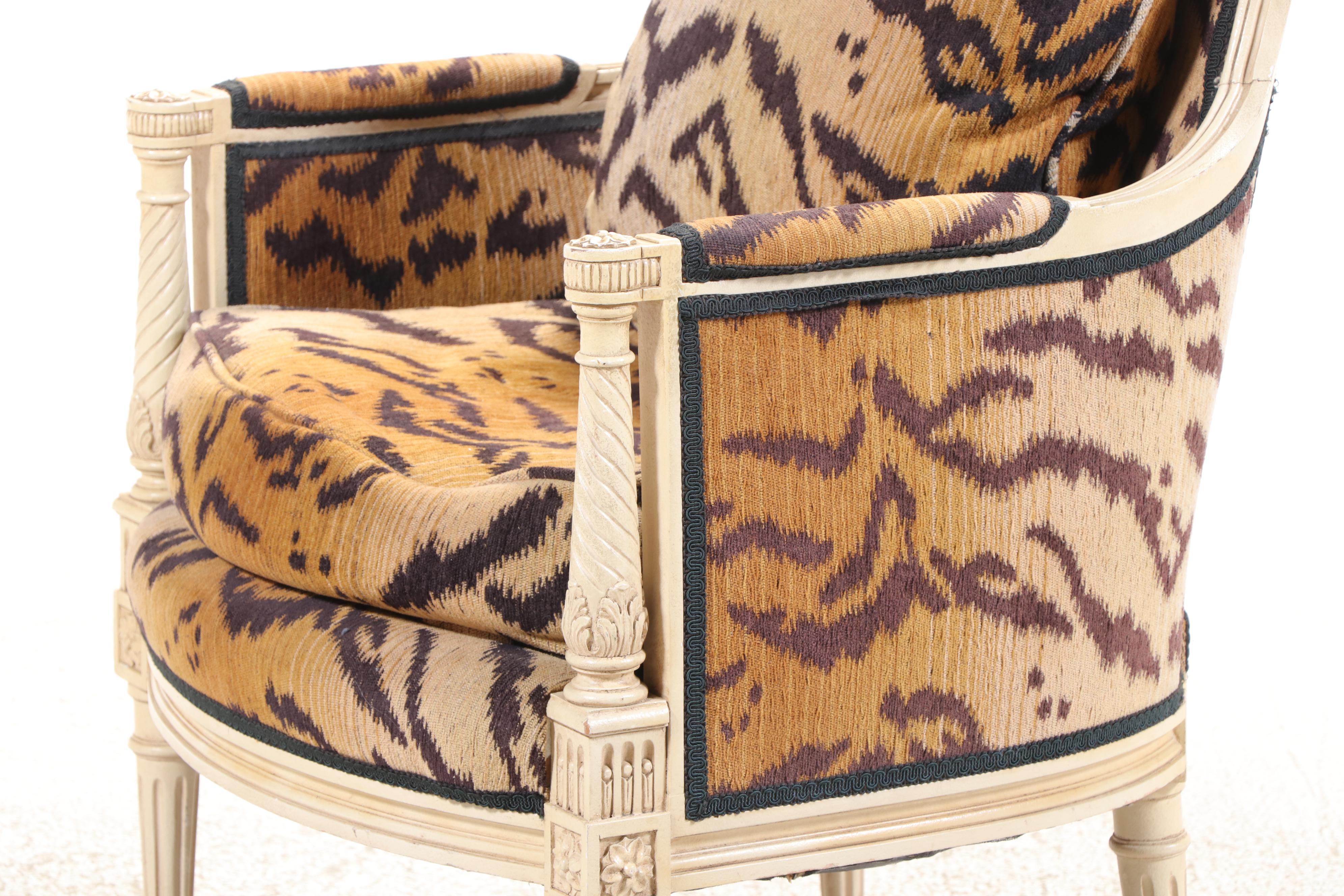 Directoire Style Armchair Upholstered in Stylized Tiger Print Fabric