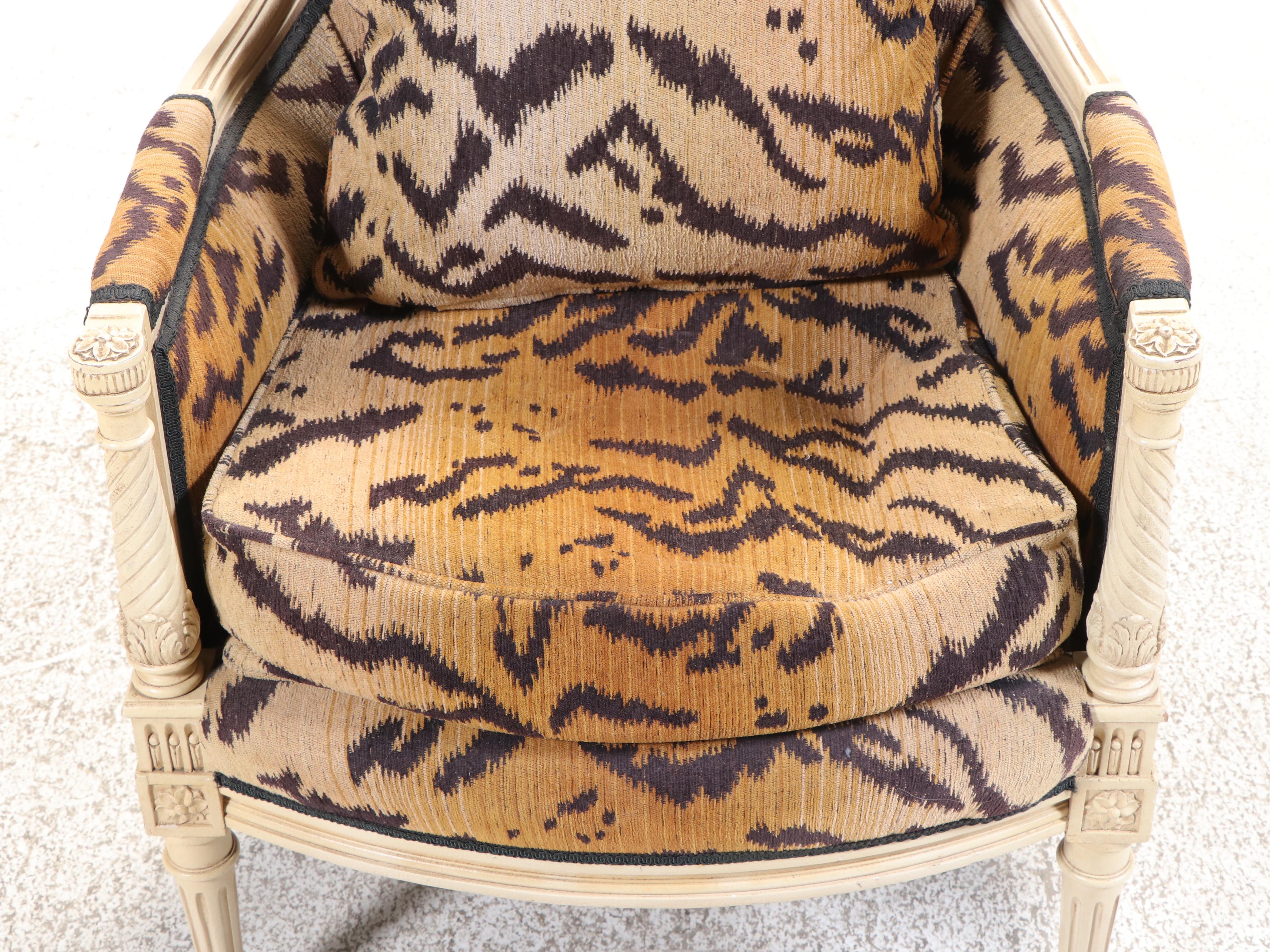 Directoire Style Armchair Upholstered in Stylized Tiger Print Fabric