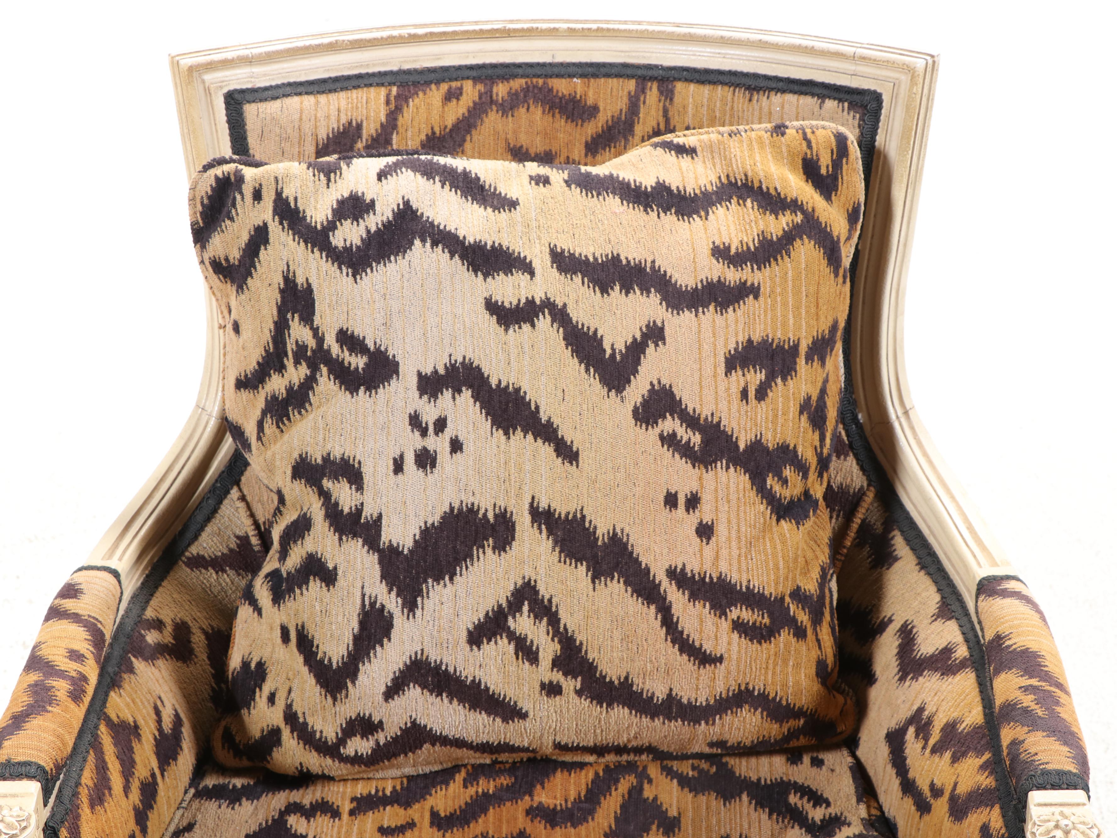 Directoire Style Armchair Upholstered in Stylized Tiger Print Fabric