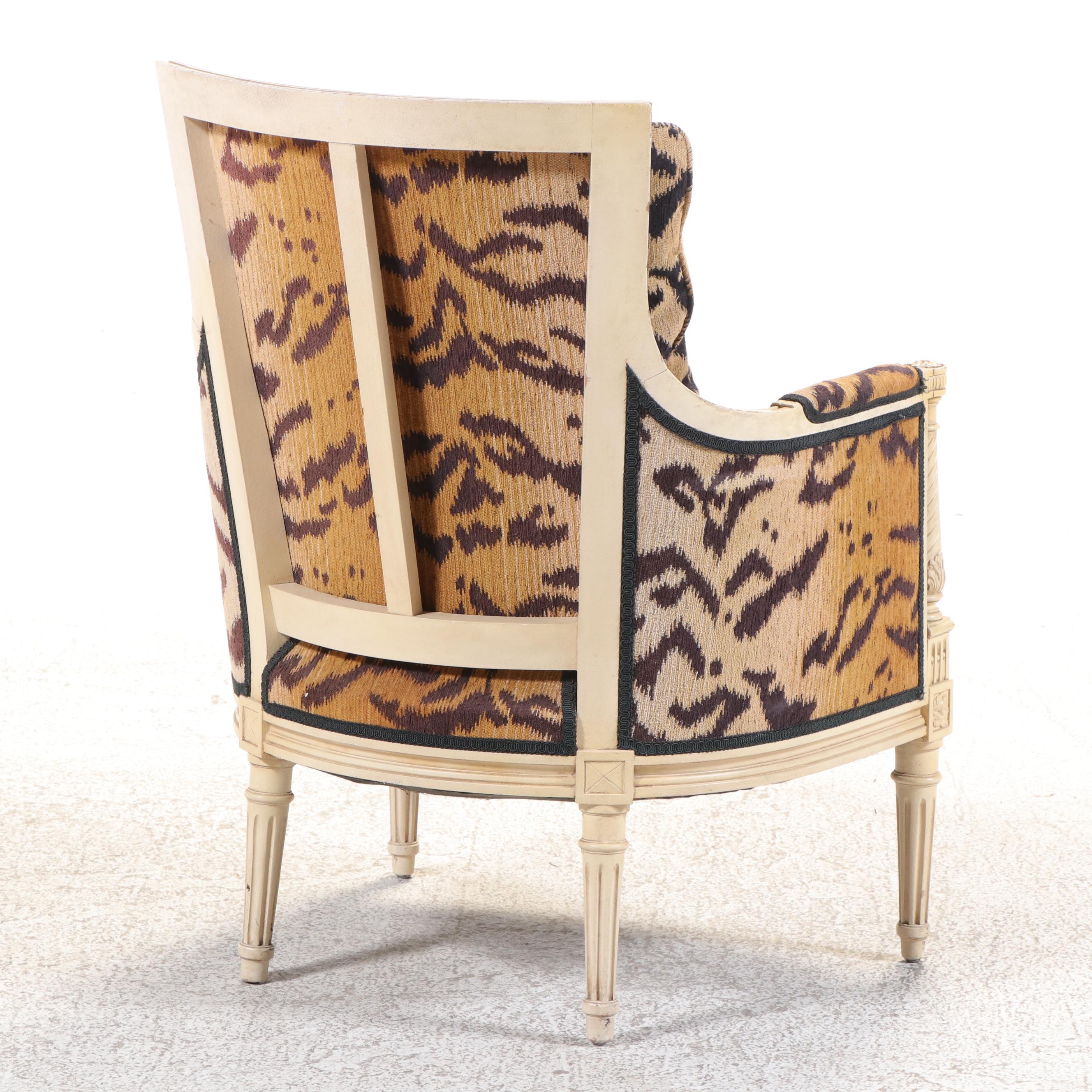 Directoire Style Armchair Upholstered in Stylized Tiger Print Fabric