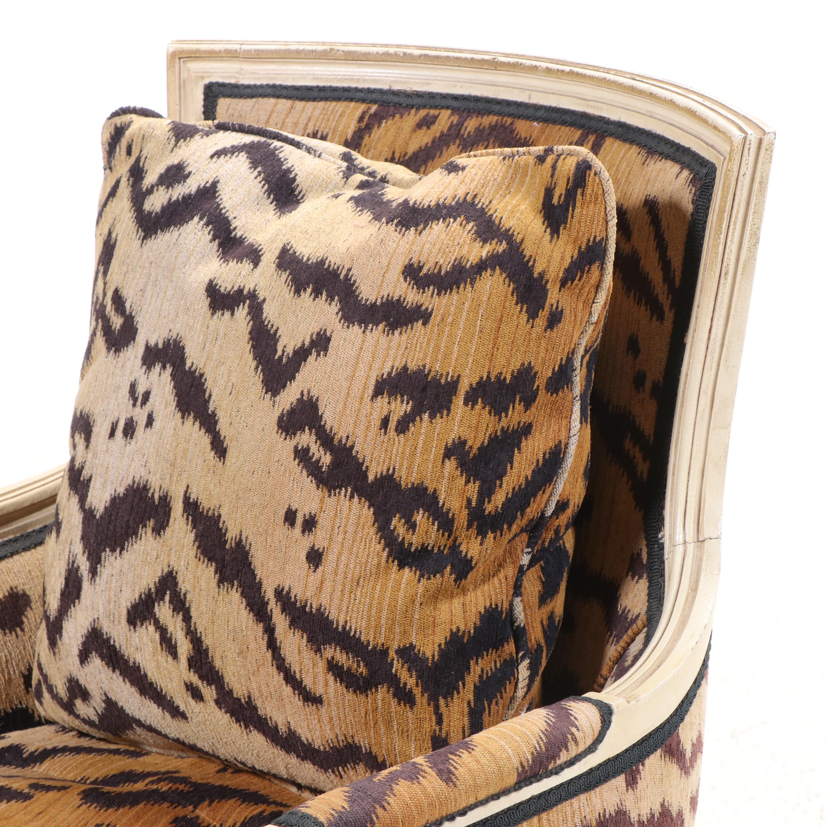 Directoire Style Armchair Upholstered in Stylized Tiger Print Fabric