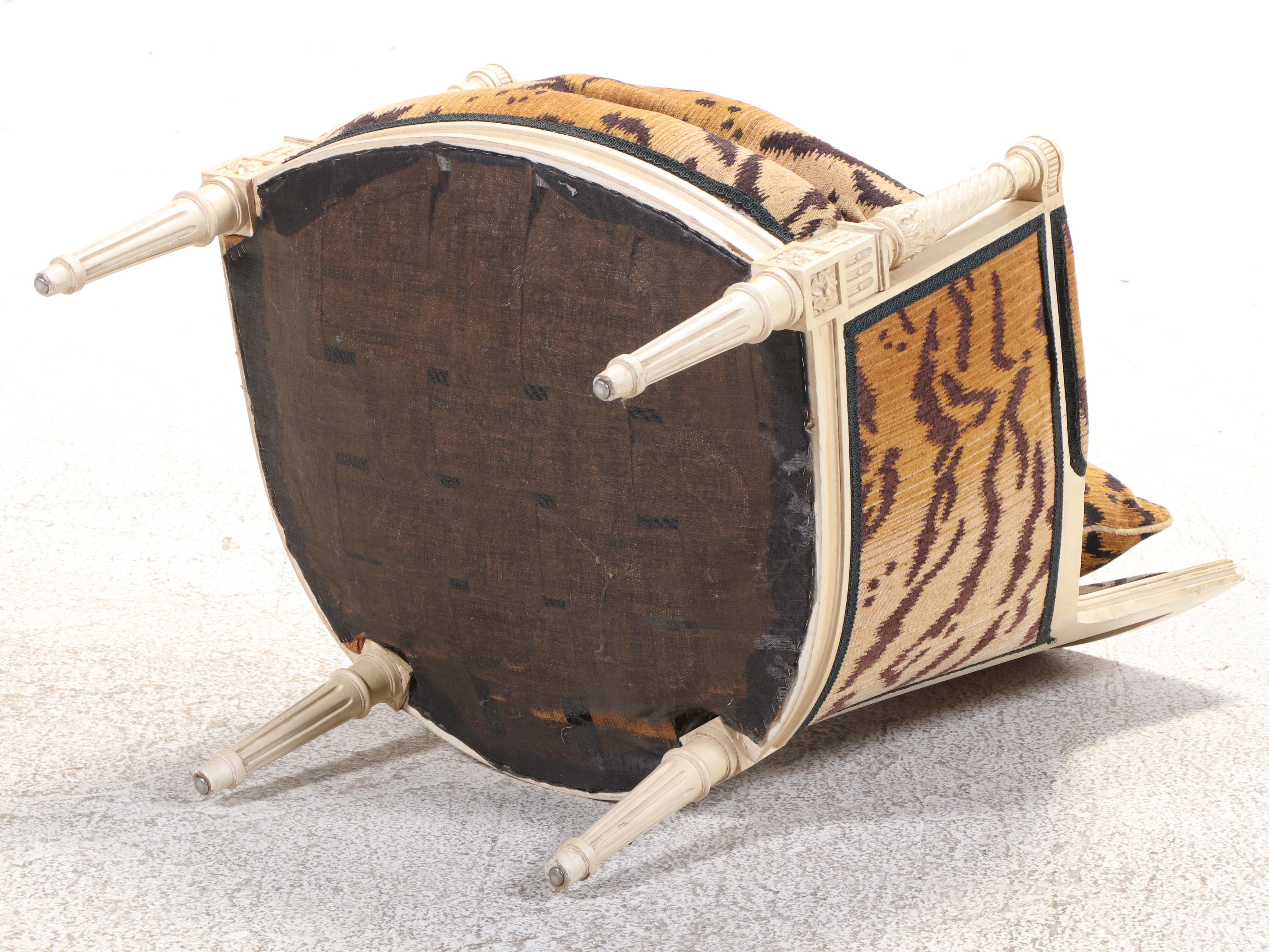 Directoire Style Armchair Upholstered in Stylized Tiger Print Fabric