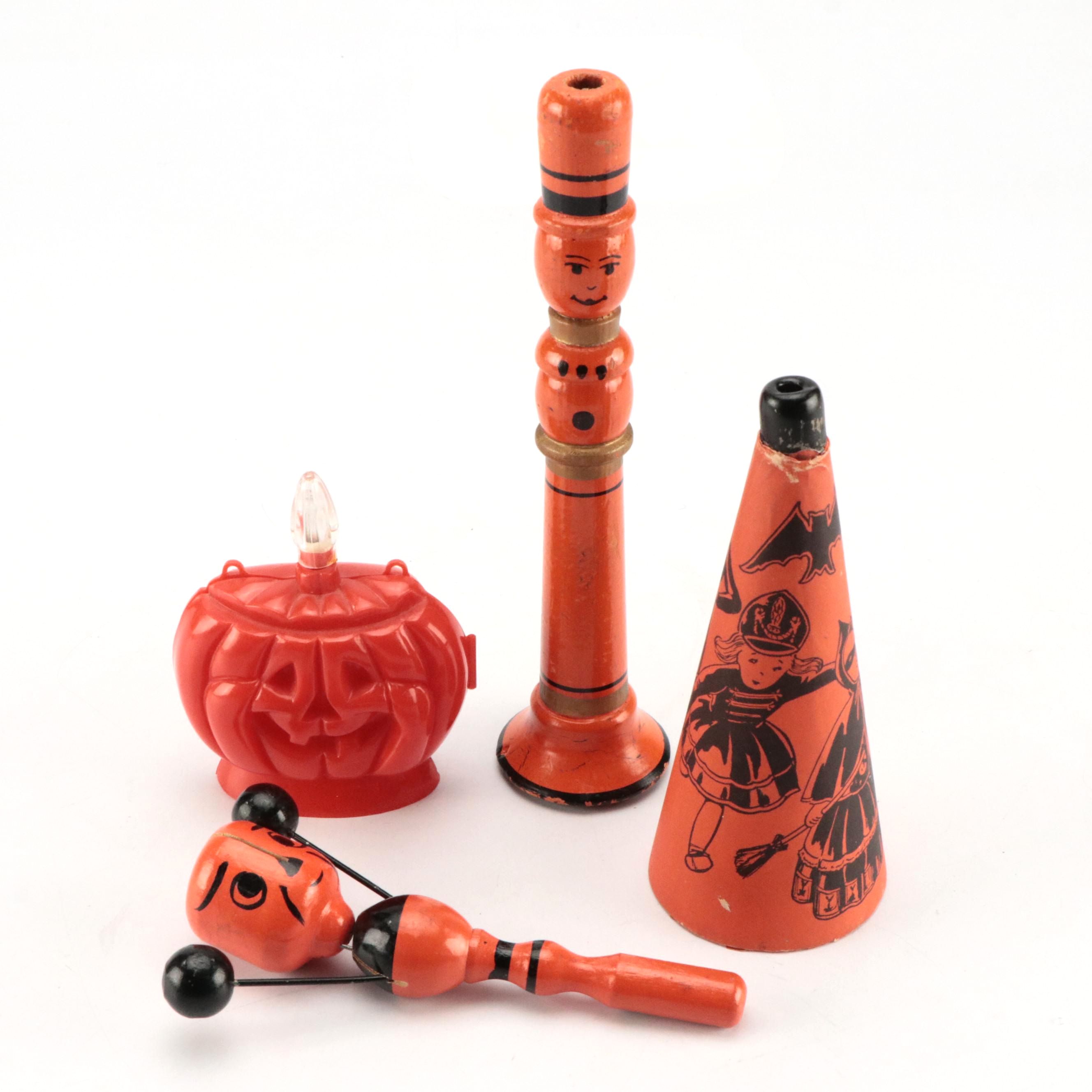 Halloween Horn, Bugle and Noisemaker with Pumpkin Light, Mid-20th Century