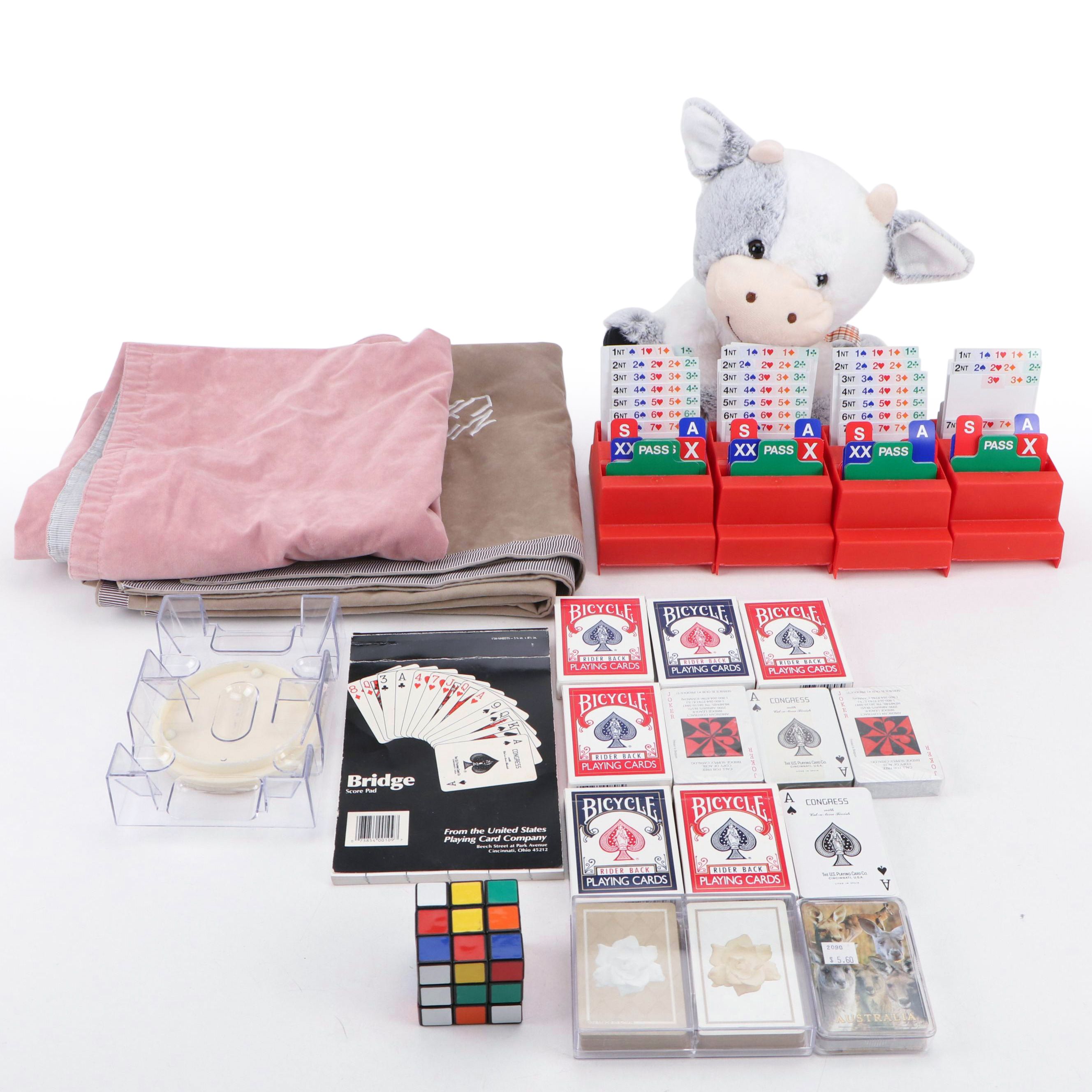 Playing Cards with Bridge Bidding Boxes, Scorepad, Stuffed Cow and More
