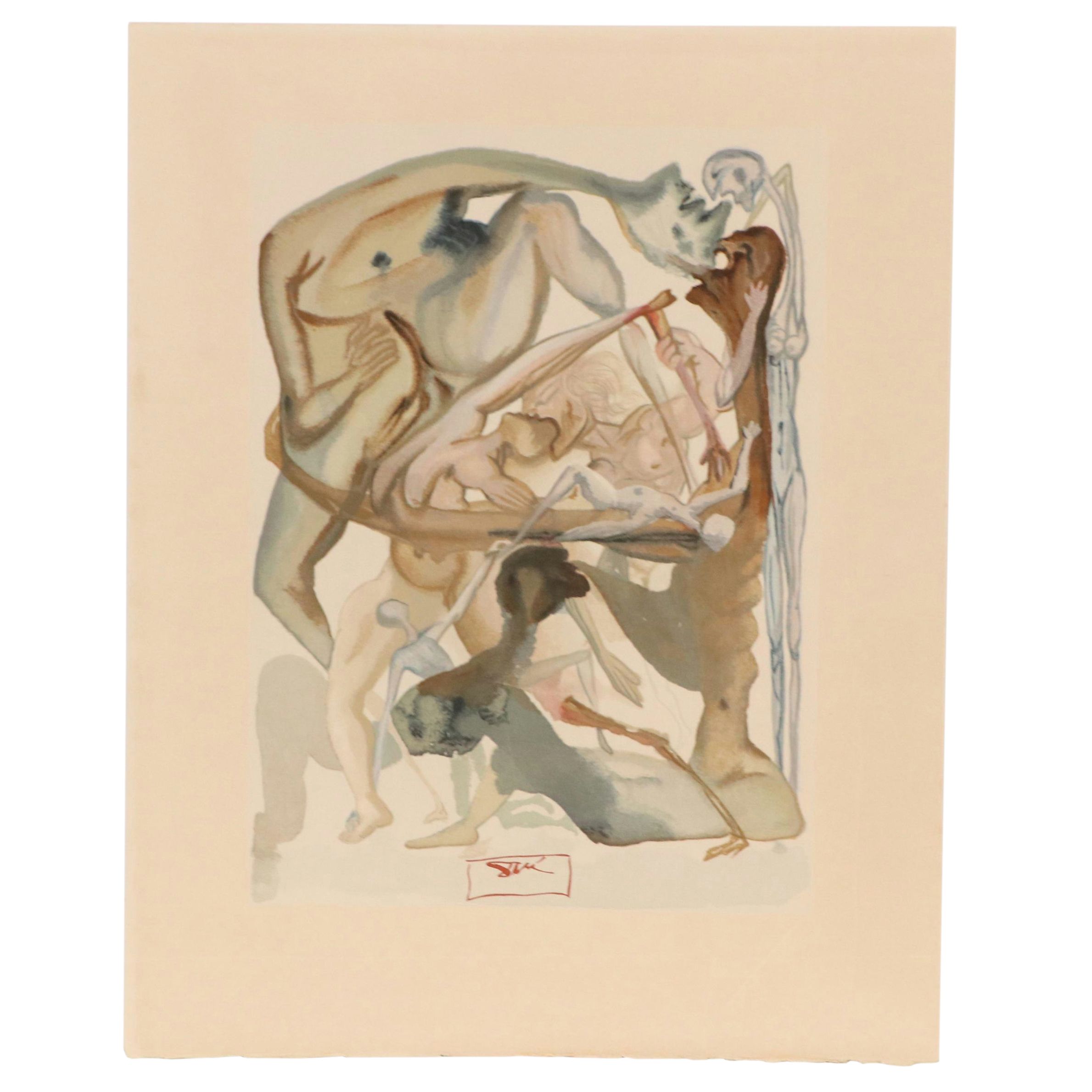 Salvador Dalí Wood Engraving "Au Bord du 7ème Bolge"