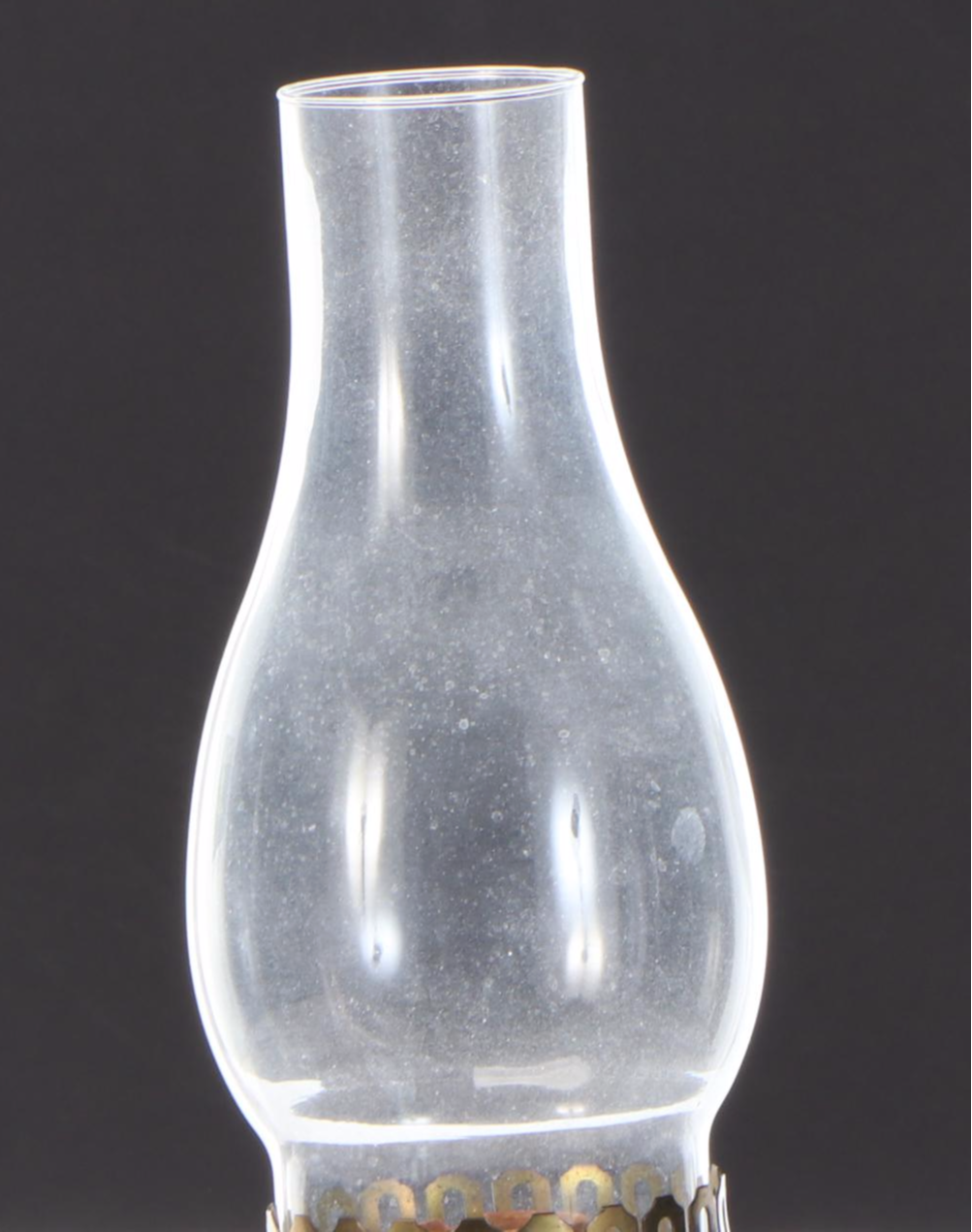 Wooden Table Lamp with Hinged Drawer, Adjustable Arm, and Glass Hurricane