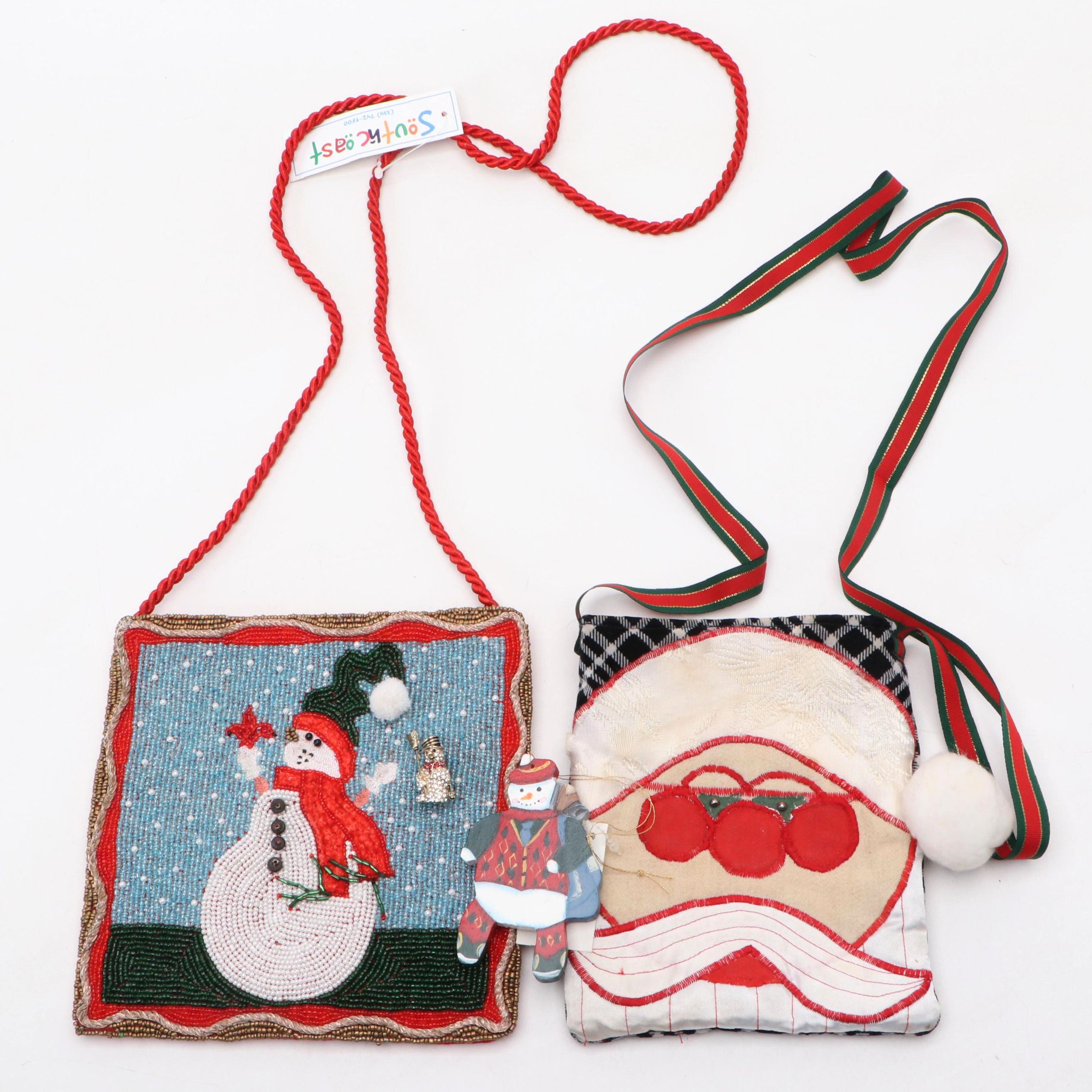 Snowman/Santa Themed Accessories Including Talbots Pin, South Coast Bag & More