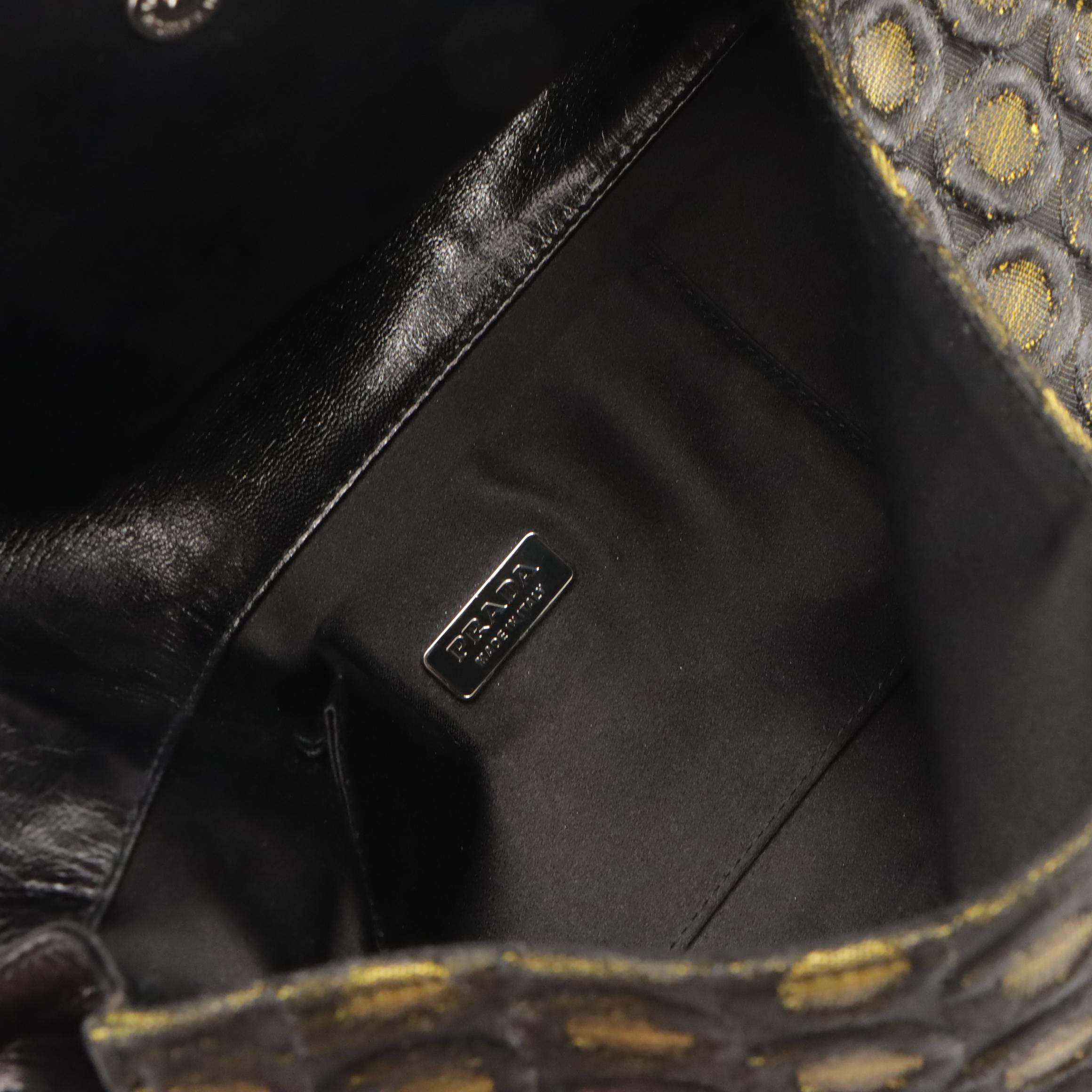 Prada Clutch/Shoulder Bag in Ring Pattern Textured Satin with Leather Trim